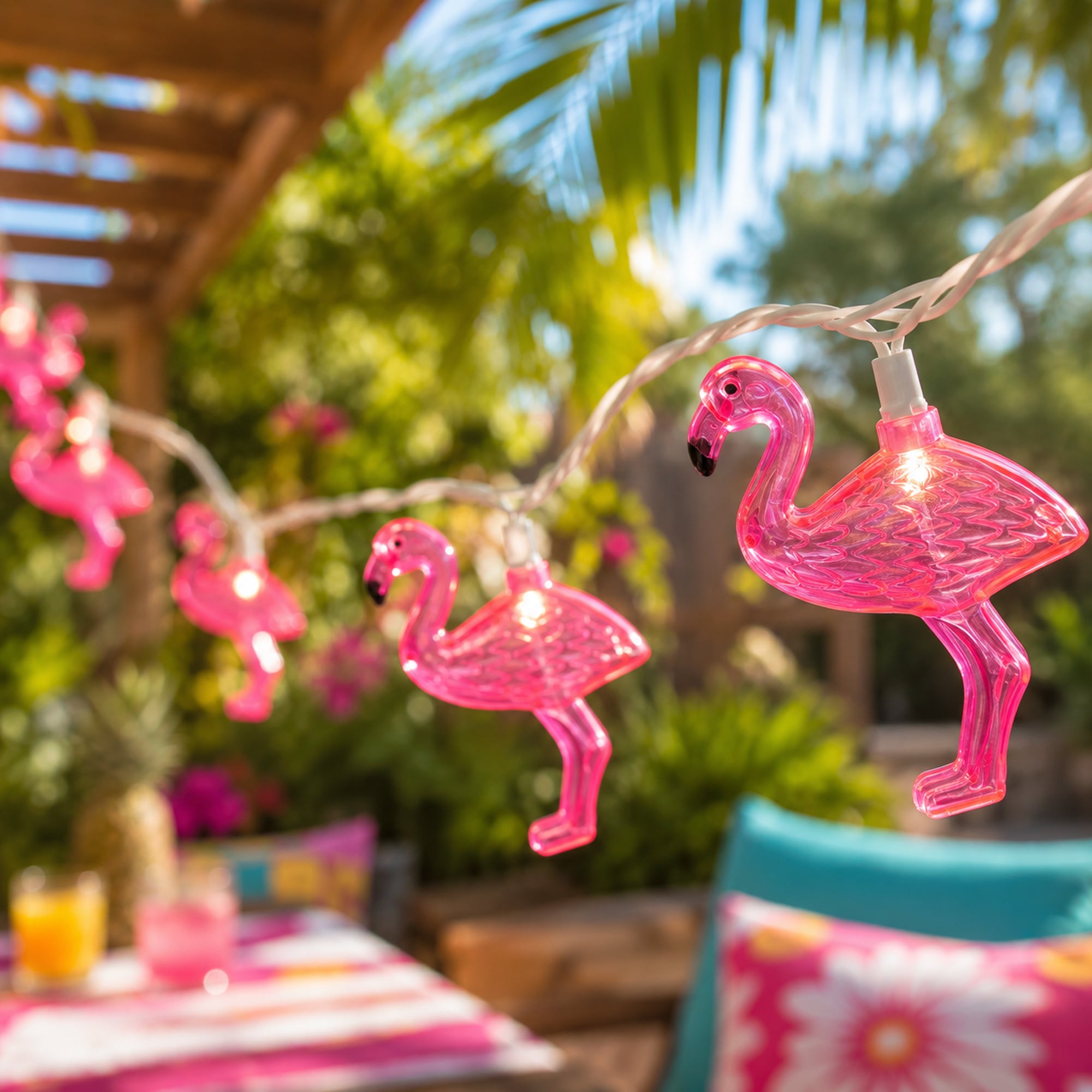 Northlight Pink Flamingo Indoor Outdoor Patio Light Set - 7.25 feet White Wire - 10ct
