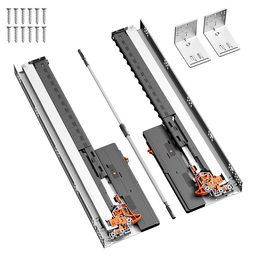 CYIKE  SIGOE Push to Open Soft Close Bottom Mount Drawer Slide 18 Inch Full Extension Drawer Slide Concealed 100 lb Load Capacity 1 Pair Push to