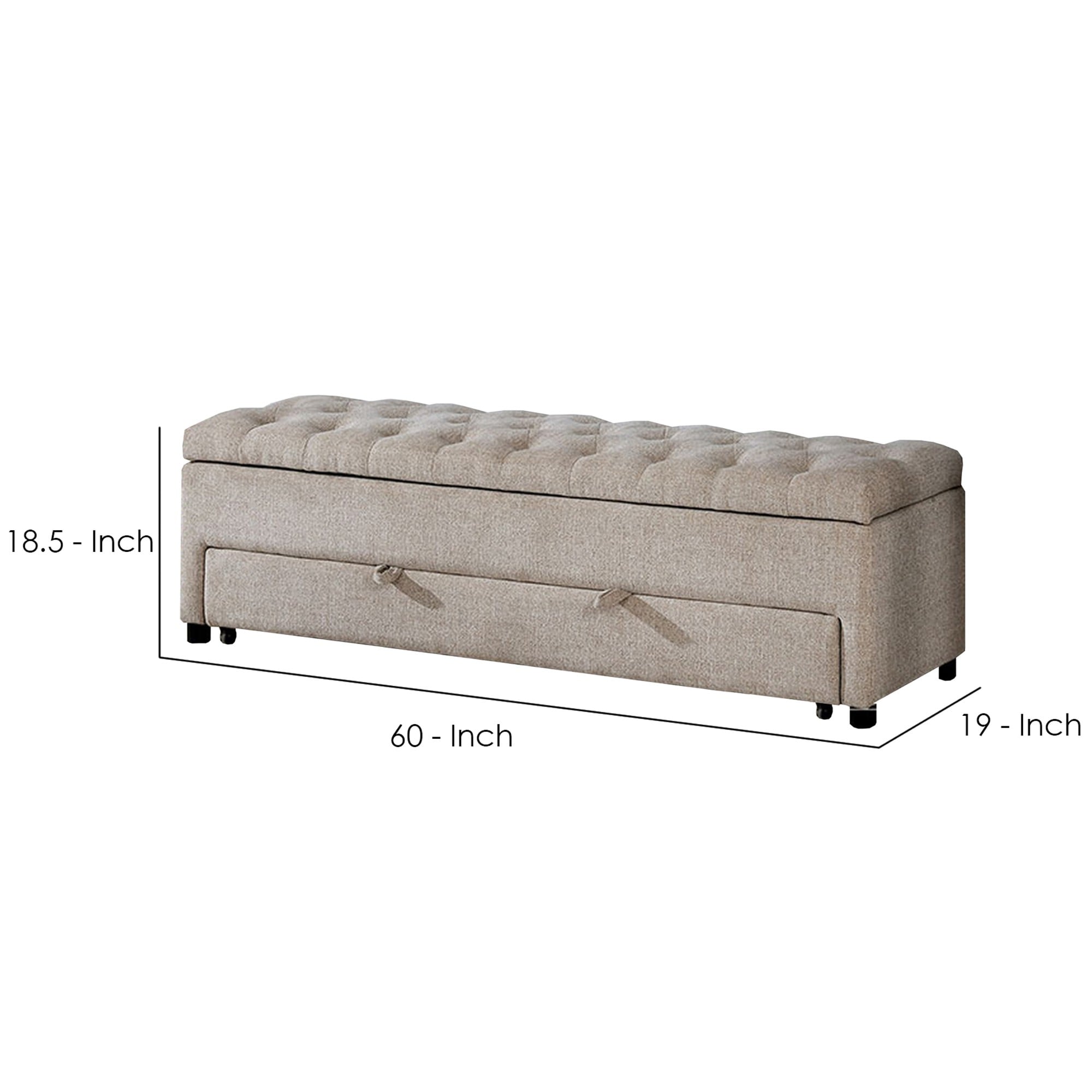 Benzara Modern Beige Accent Bench with Storage Bench 19-in x 60-in x 18 ...