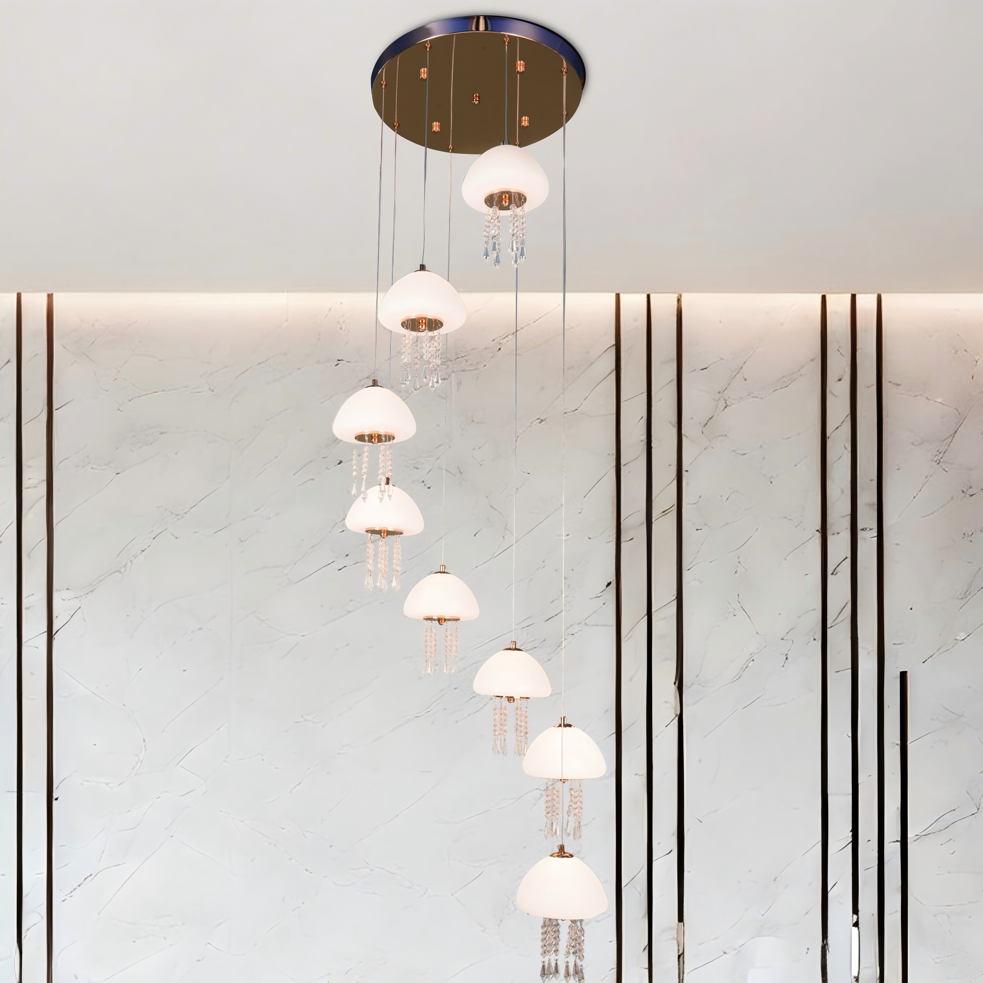 EFPERFECT Elegant Crystal Jellyfish Long Ceiling Light Staircase Hanging Lamp for Home Decor