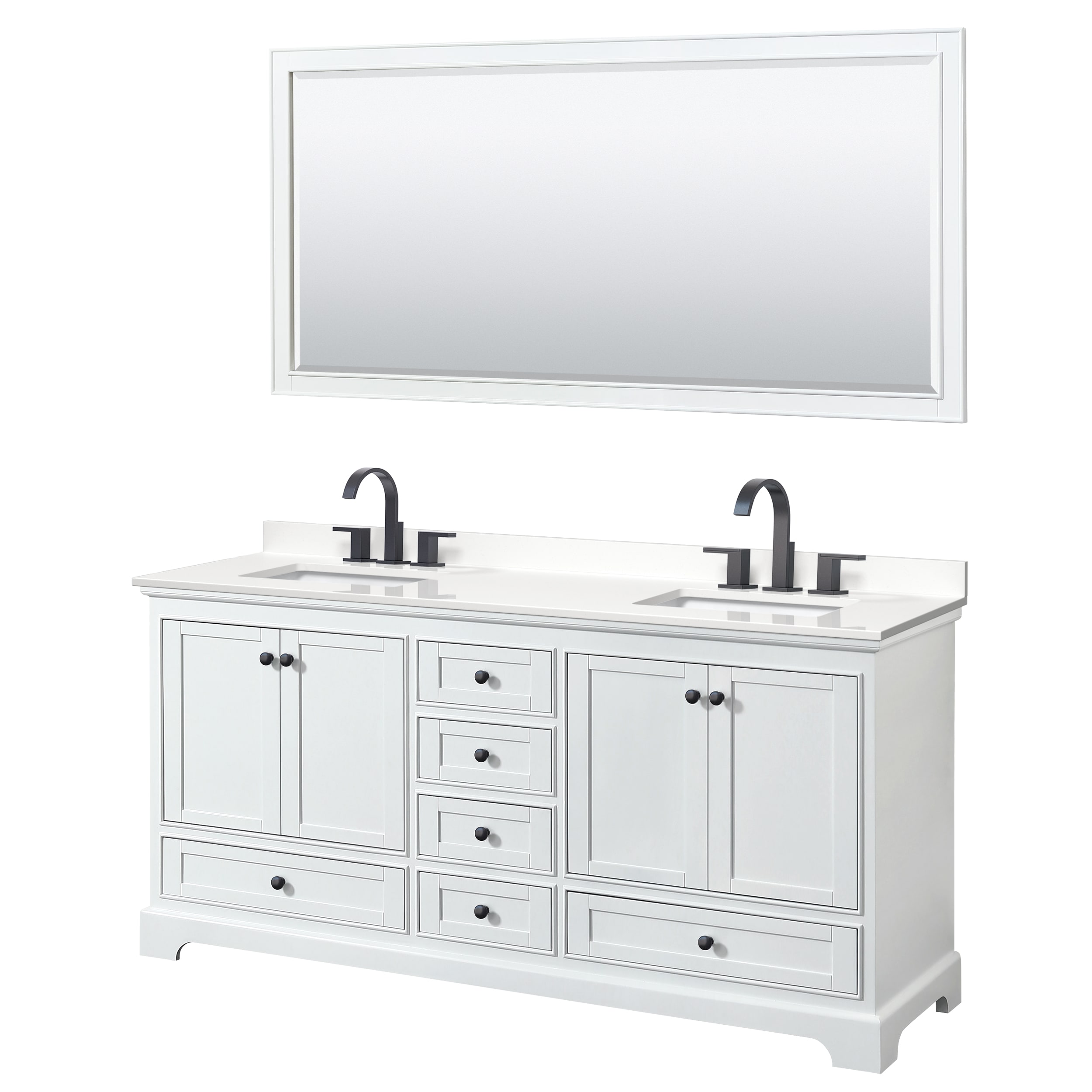 Wyndham Collection Deborah 72-in White Undermount Double Sink Bathroom Vanity with White Quartz Quartz Top (Mirror Included)