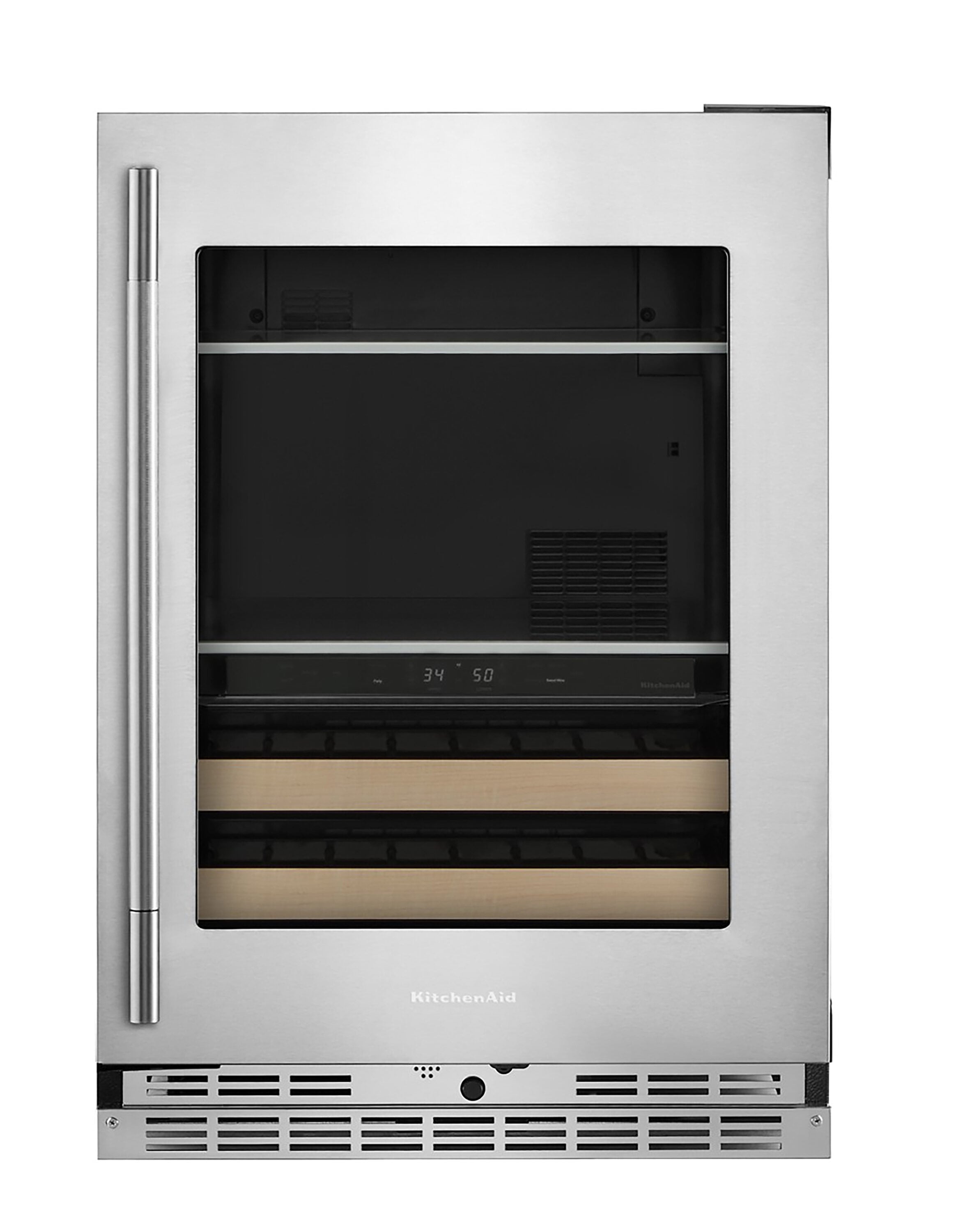 KitchenAid KUBR524SPS 24-in W 14 -Can Capacity PrintShield Stainless Finish Undercounter Indoor Beverage Refrigerator with Glass Door