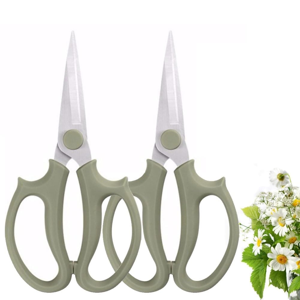 AOIZGMY  Flower Scissors Stainless Steel Floral Shears Ergonomic Non Slip Handle Pruner for Flower Arranging Branches Leaves Grey Green 2pcs