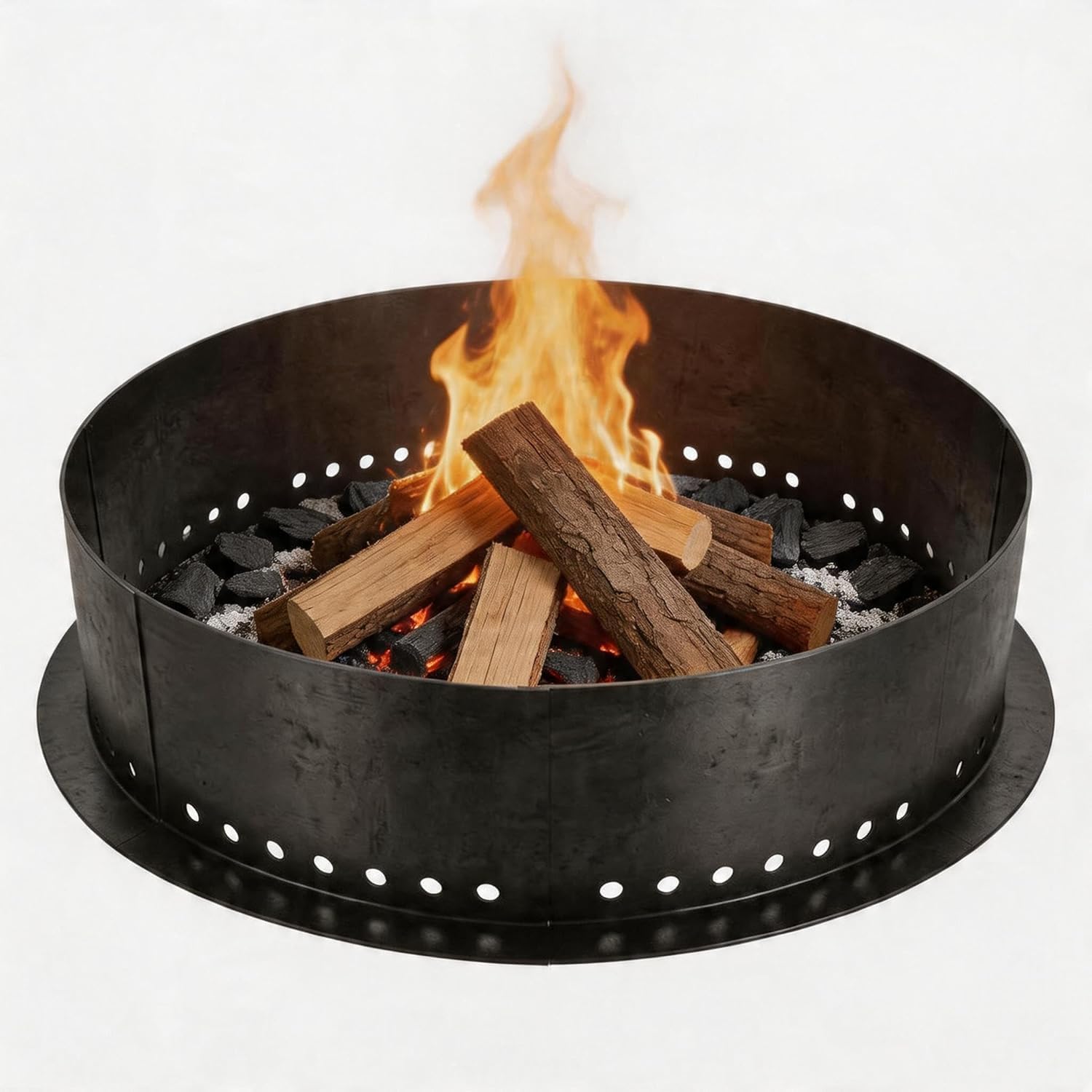 GAOMON 60in Heavy Duty Steel Smokeless Fire Pit Ring Insert Round Perforated Airflow DIY Fire Pit Rim for In-Ground or Above-Ground Backyard Garden and Camping Use