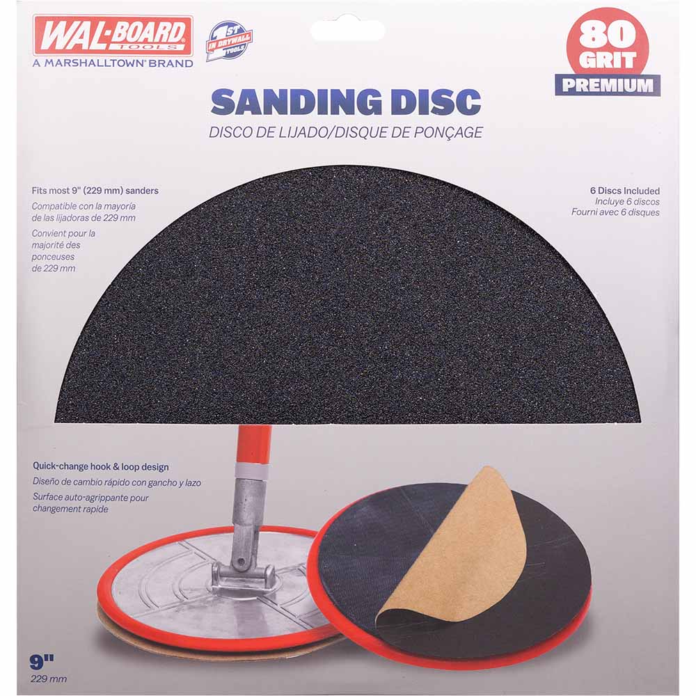 WAL-BOARD TOOLS DISC80W-L Drywall Sanding Disc Coarse 80 -Grit Disc Sandpaper 9-Inches W x 9-Inches L 6 -Pack