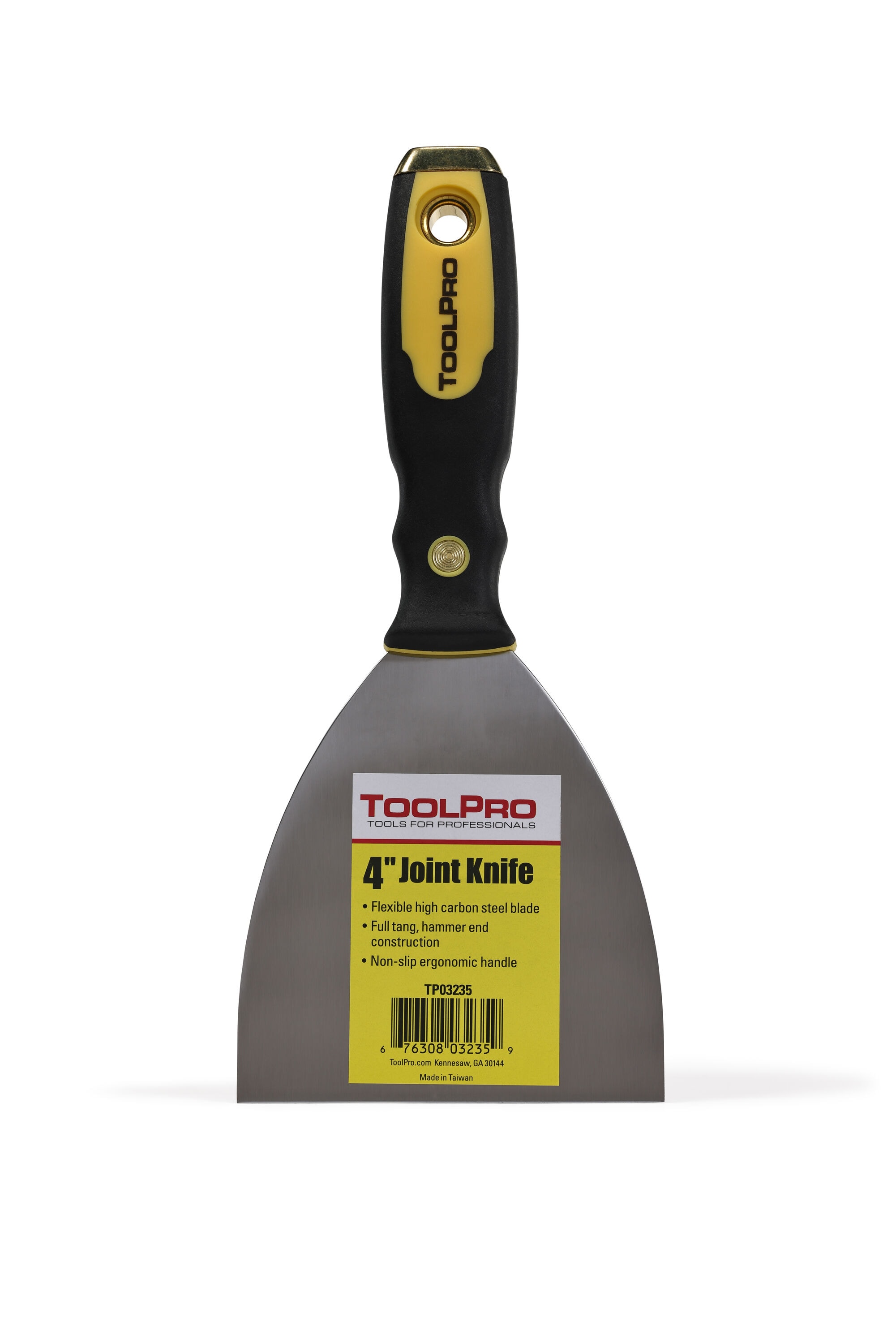 ToolPro 4-inch Steel Joint Knife with Rubber Handle and Hammer End for Drywall - Not Flexible