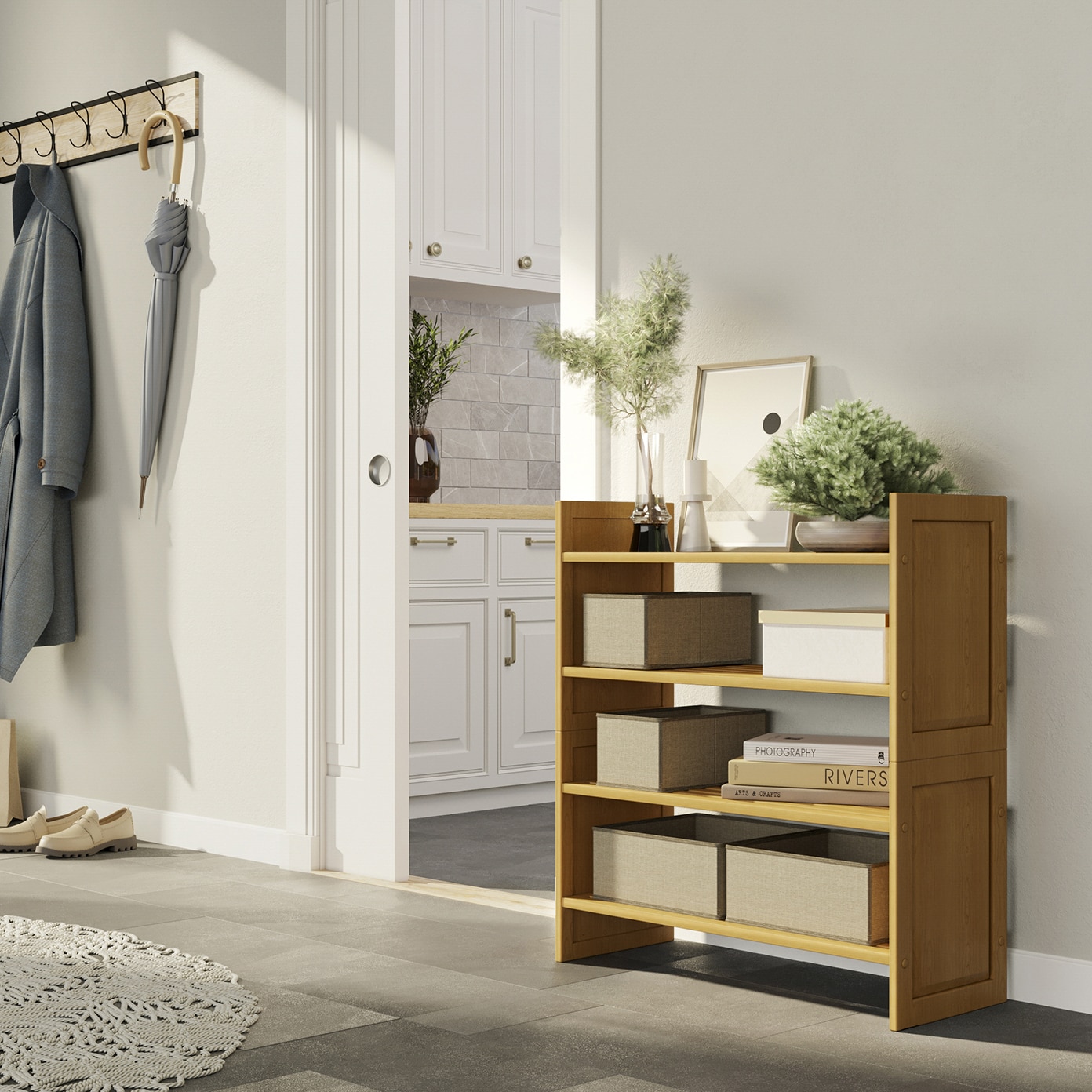 John Louis Home JLH-SR-H2 Wood 4 -Tier Decorative shelving unit ( 27.75-in W x 11.75-in D x 31.5-in H ) ( Gold , ( 25-lb lbs. Capacity Per Shelf )