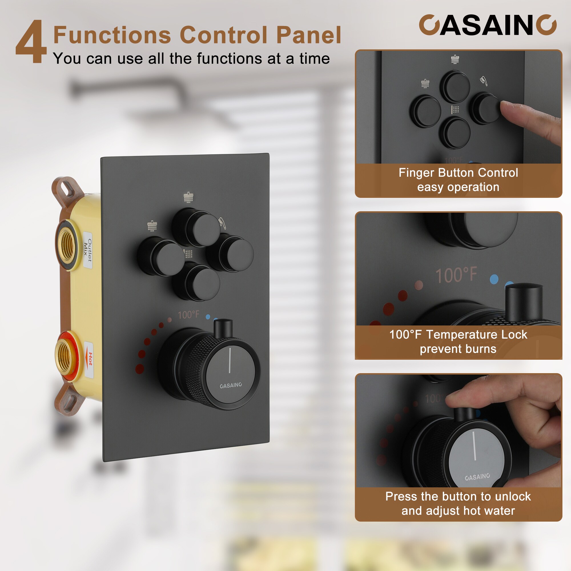 CASAINC HM-T207-SQ-BN Showerhead-Bar-Panels - View #7