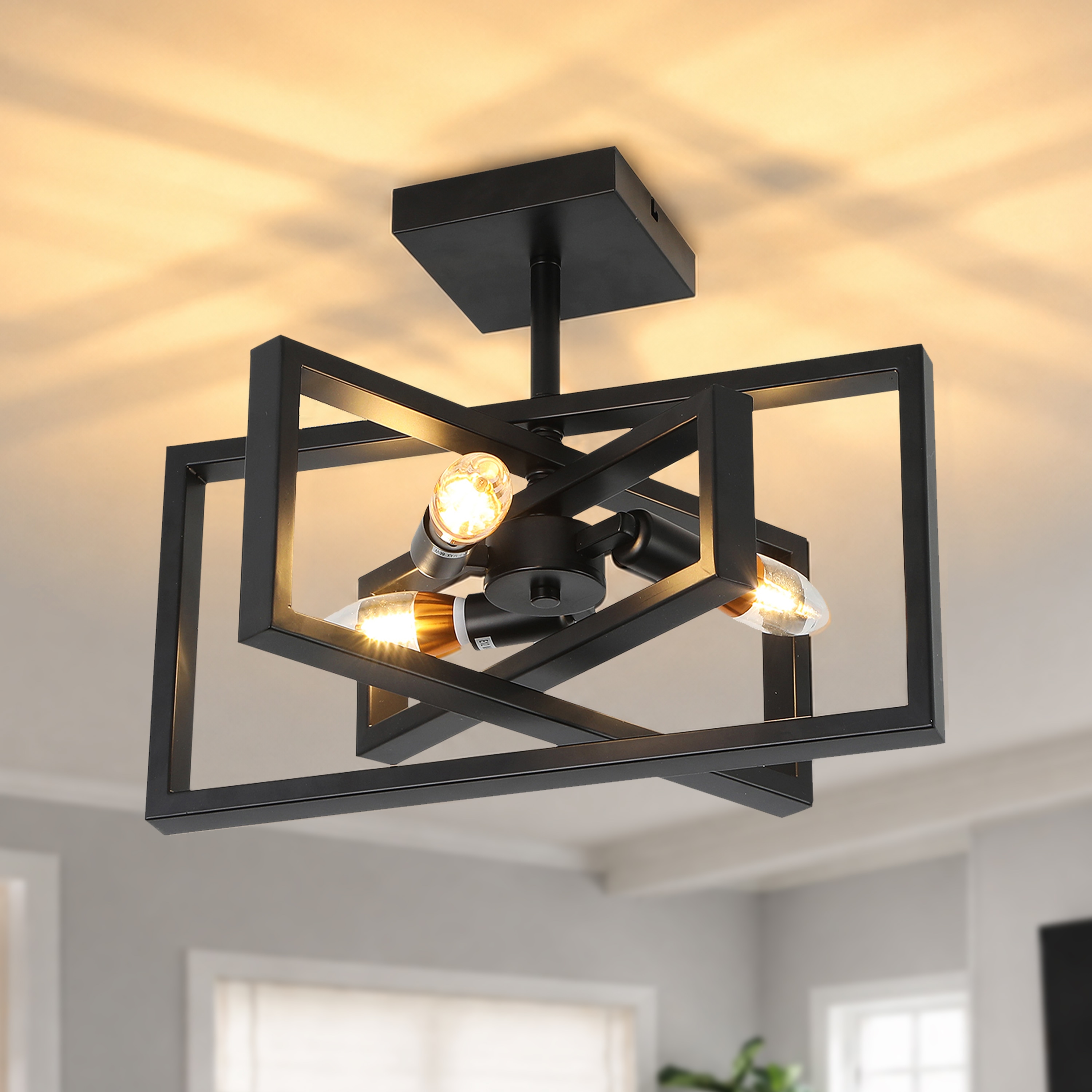 Aiwen - 15.7-in Black 3 -Light Semi-flush Mount Light