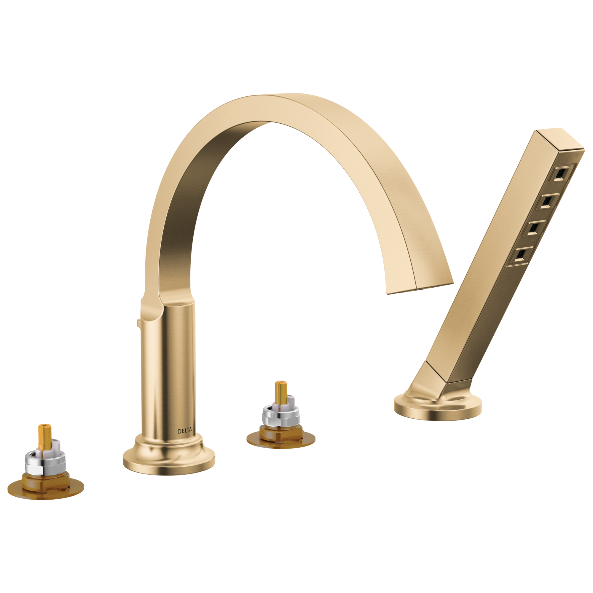 Delta T4788-CZ-PR-LHP Tetra Lumicoat Champagne Bronze Sold separately Deck-mount Roman High-arc Bathtub Faucet with Hand Shower