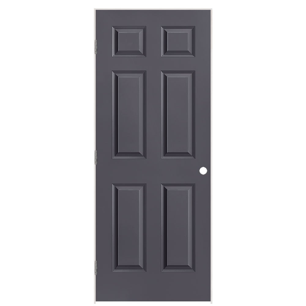 Masonite 1317423 32-in x 80-in Slate Solid core 6-panel Left hand Smooth Prefinished Molded composite Flat Jamb Single Prehung Interior Door