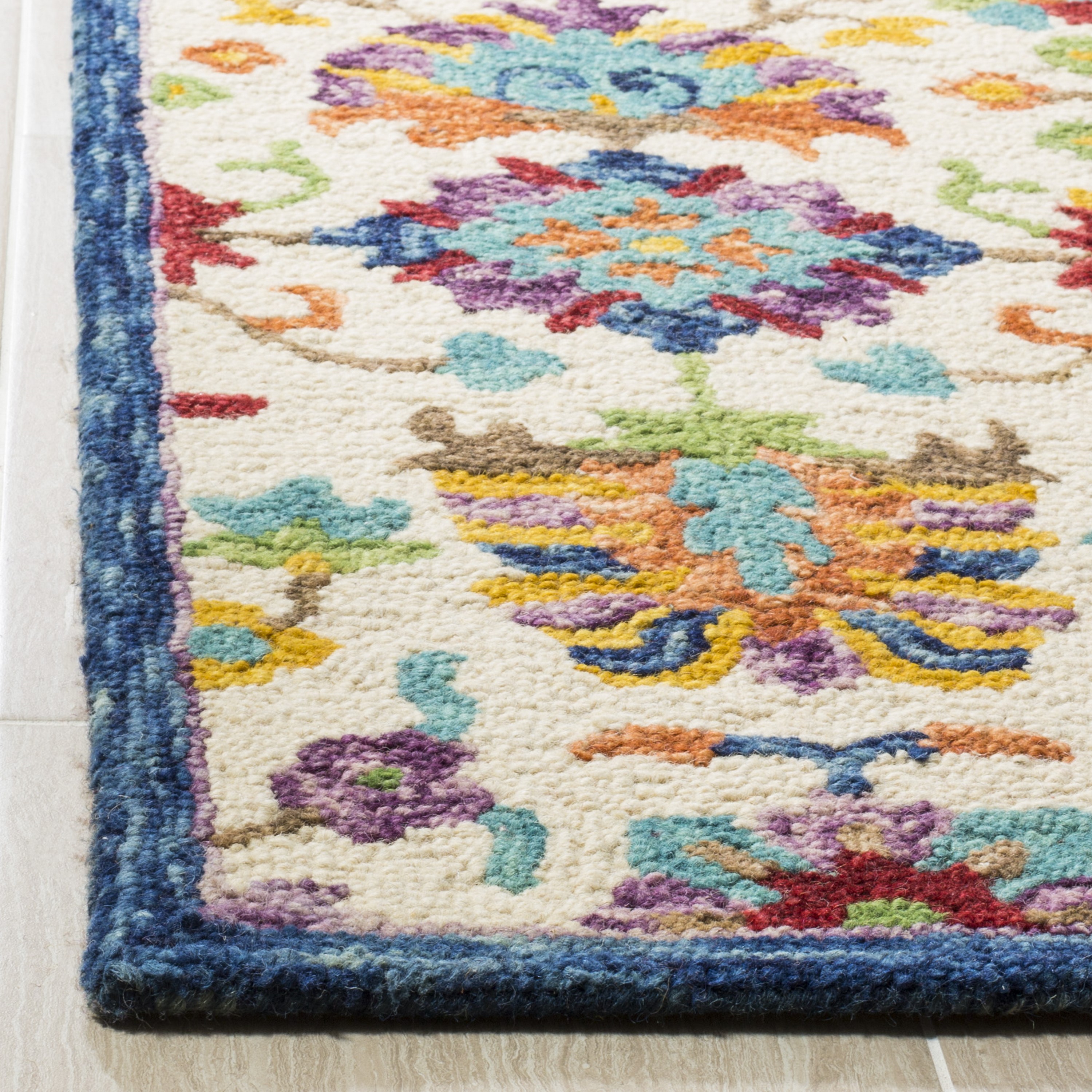 Handmade Tufted Floral Blue Wool Area Rug 3' x 5'