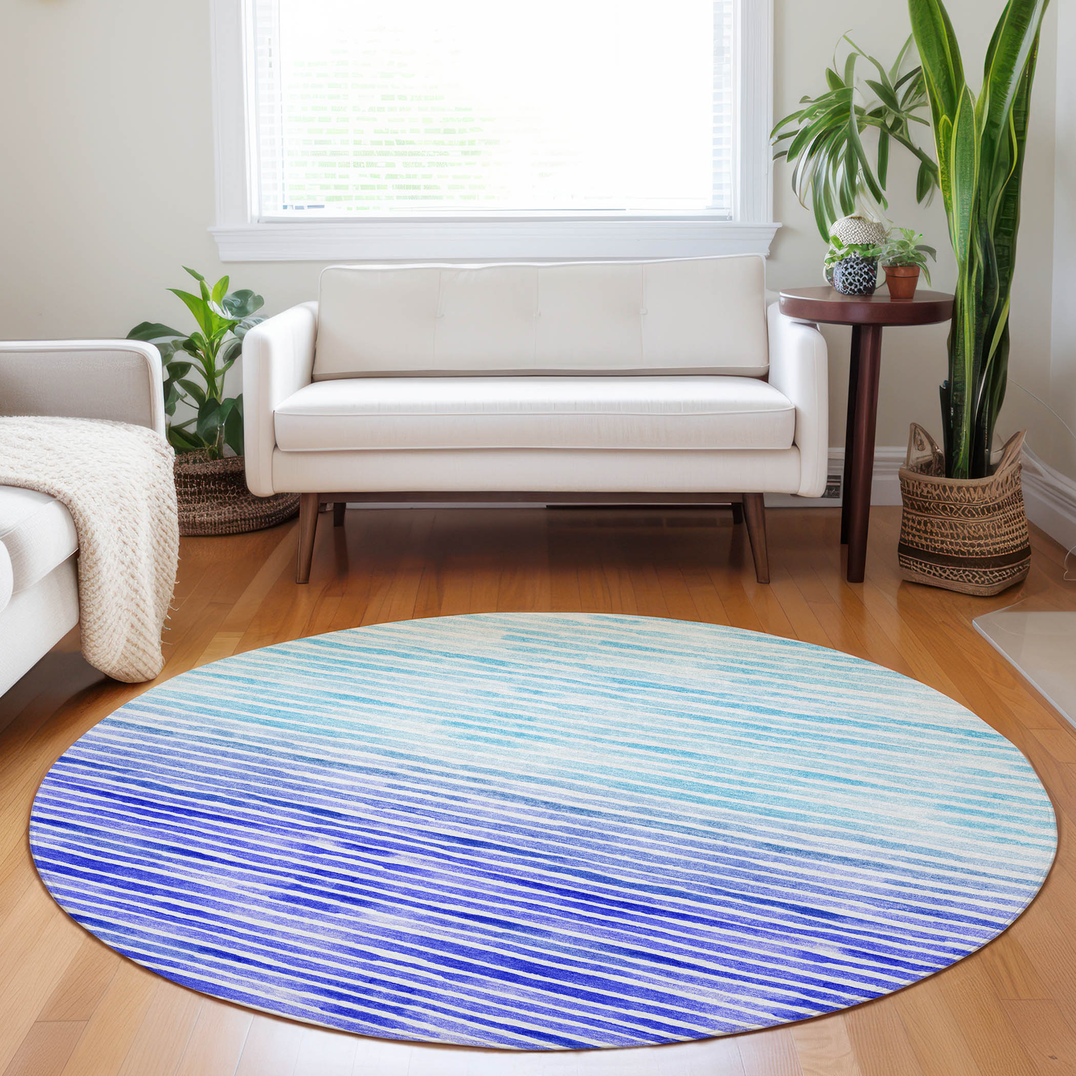 Addison Rugs AMF187BL8RO Mayfield AMF187BL 8 x 8 (ft) Loomed Polyester Blue Round Indoor Geometric Machine washable Area rug