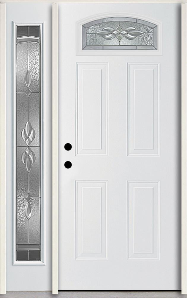 RELIABILT LO911203 Hampton 48-in x 80-in x 4-9/16-in Fiberglass 1/4 lite Right-hand inswing Modern White Painted Prehung Front Door with Right Sidelight Insulating core