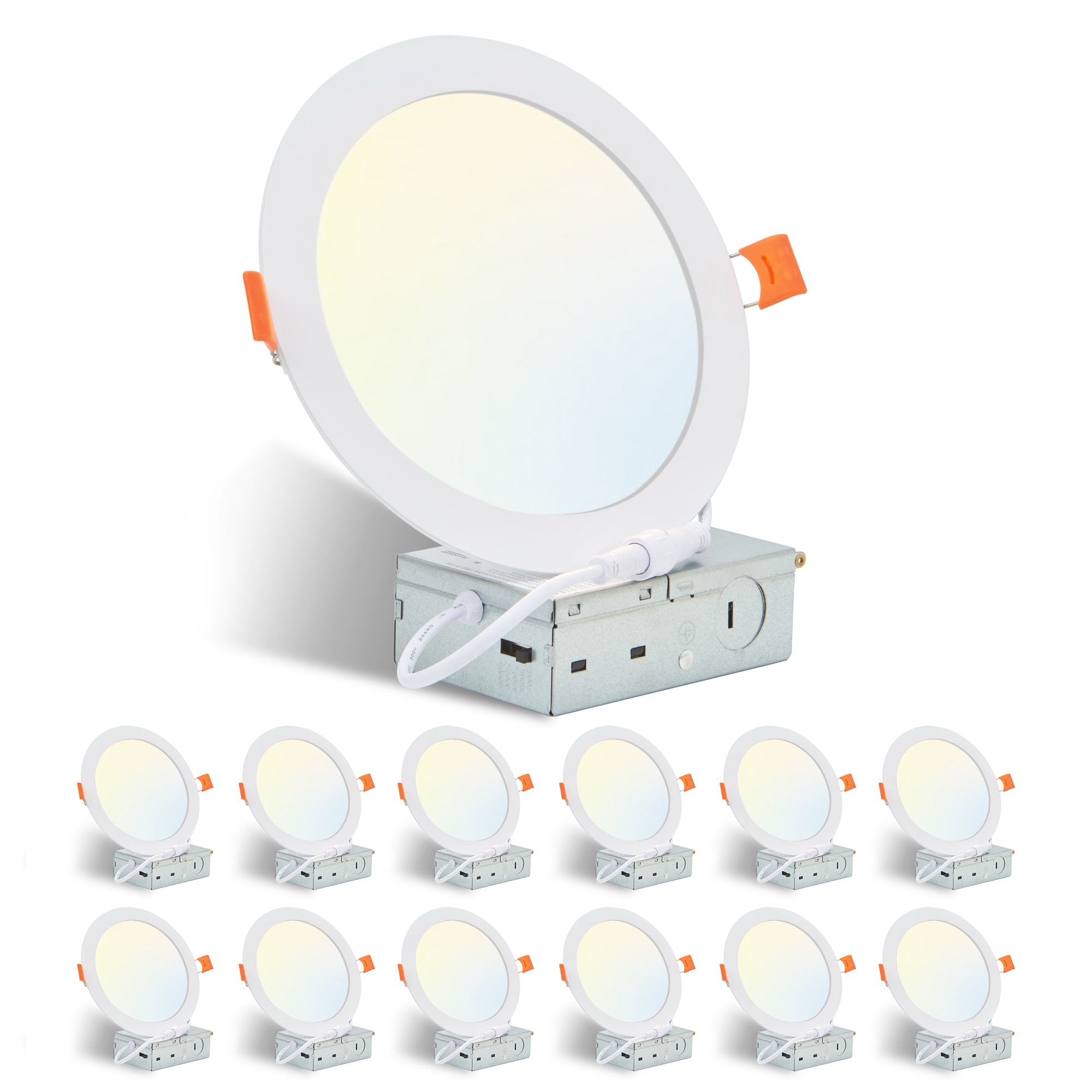 GDFStudio 6 Inch LED Recessed Ceiling Lights  12-Pack Ultra-Thin with Junction Box  5 Color Temperature Options 2700K-5000K  12W 1080LM Dimmable Canless Downlight  ETL Listed for Home and Commercial Use