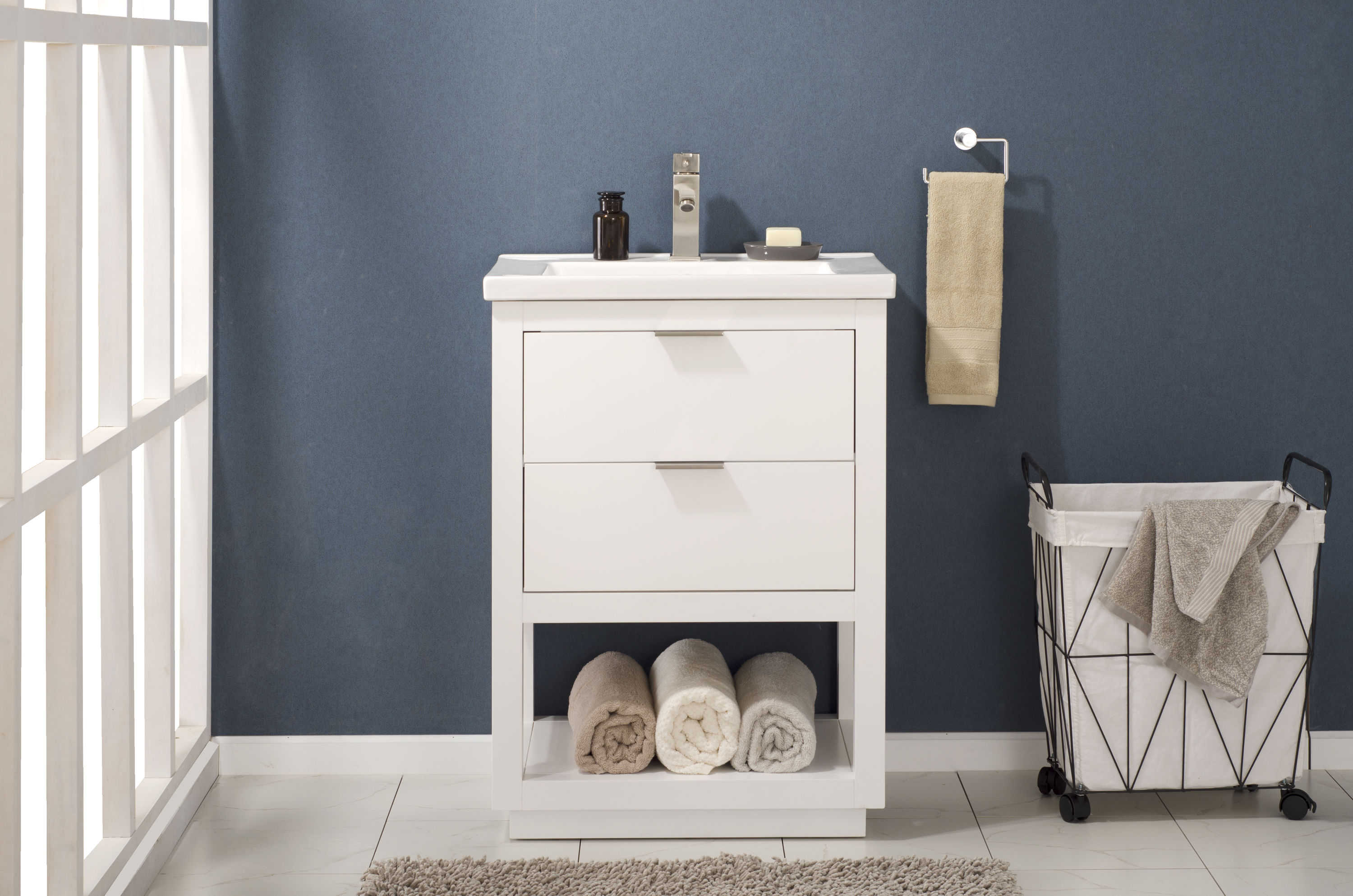 Design Element S04-24-WT Klein 24-in White Single Sink Bathroom Vanity with White Porcelain Top