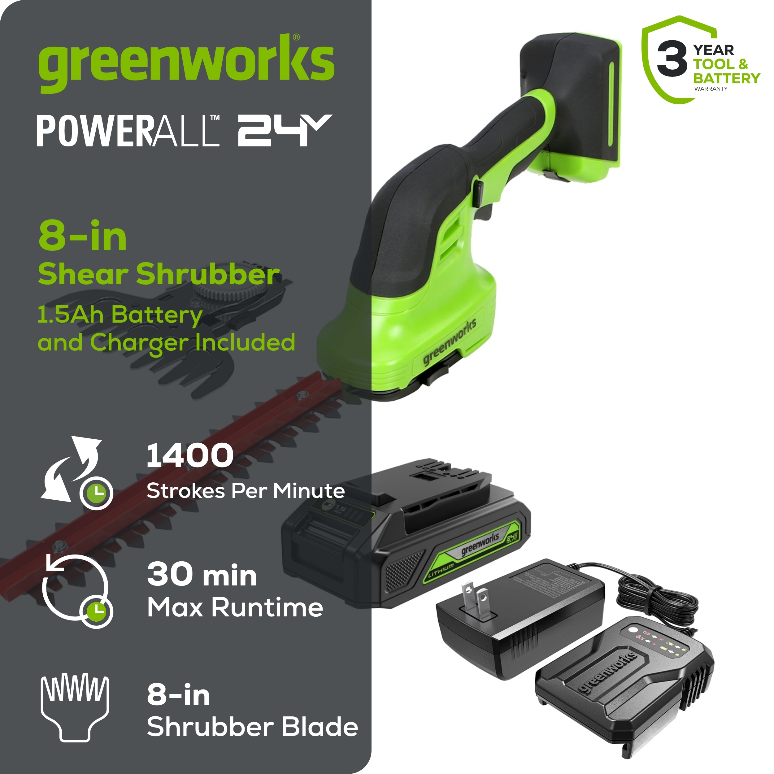 Greenworks SH24B1510 Cordless-Hedge-Trimmers - View #2
