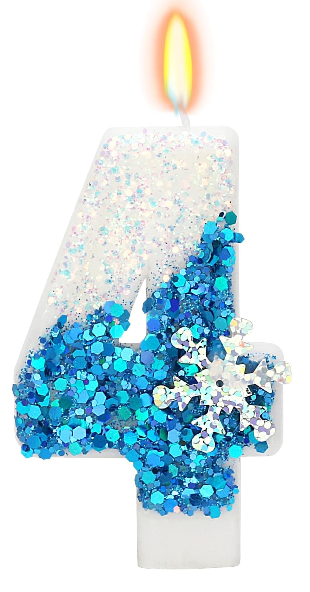 Phewnyzo  Snow Frozen Theme Number 4 Birthday Candle 2 76 Inch Cake Topper Party Supplies Smokeless Wax for Kids Birthday Decor 1 Piece