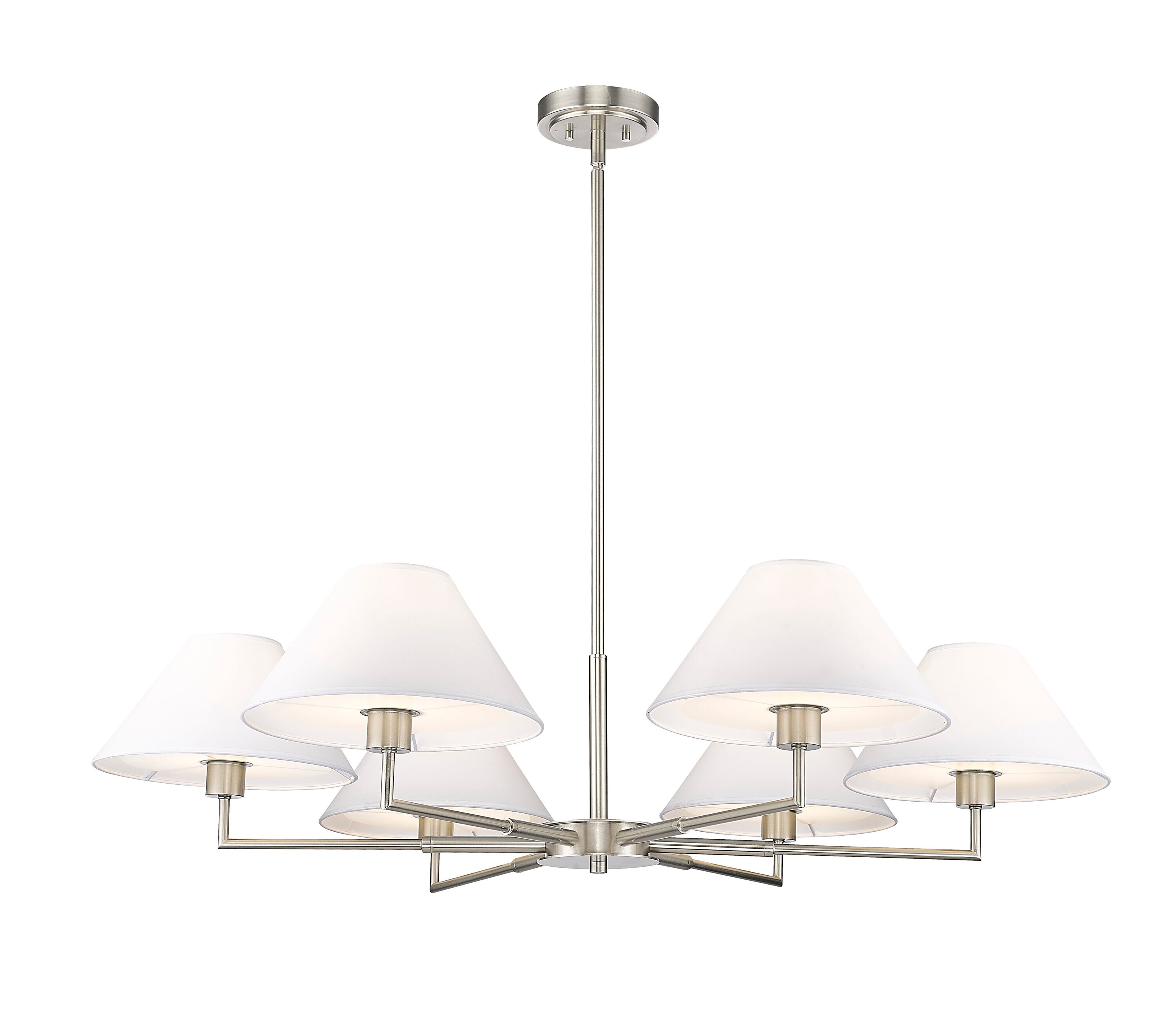 Leila 44" Brushed Nickel Chandelier with White Linen Shades