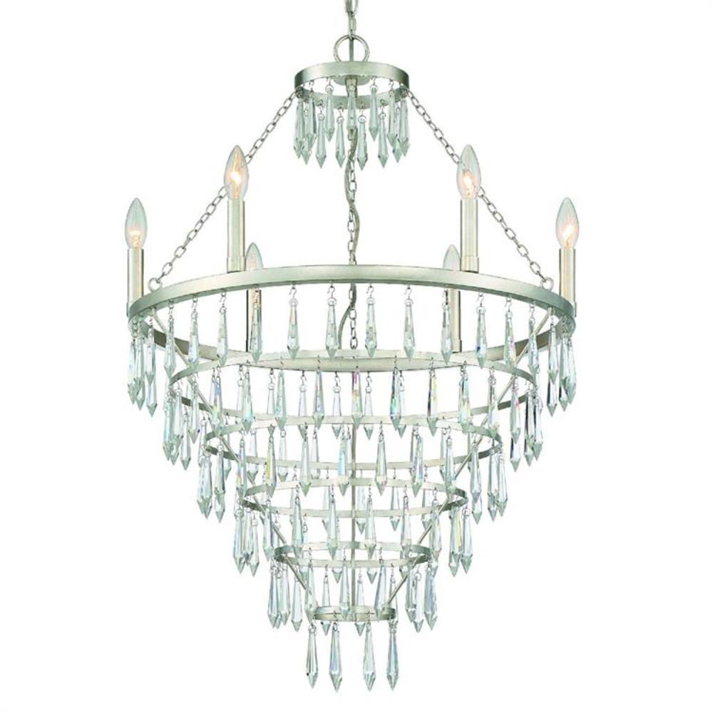 Crystorama LUC-A9066-SA Lucille 6 -Light Antique Steel Transitional Crystal For Use in Bedrooms, Dining Rooms, Foyers, Kitchens, Living Rooms Chandelier