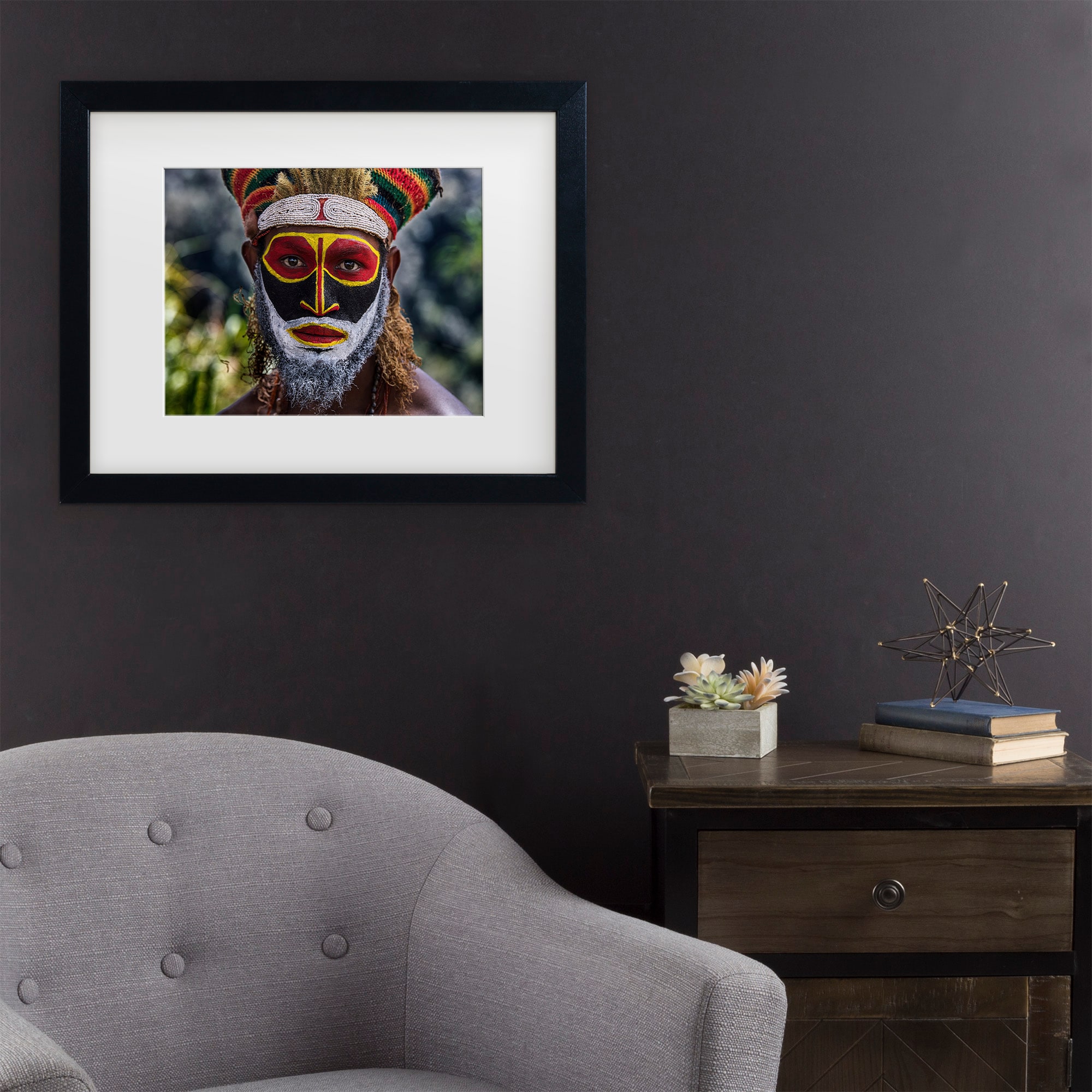 Trademark Fine Art 1X10912-B1114MF Bold Tribal Garb Joxe Inazio Kuesta Black Frame Wood Framed 11-in H x 14-in W Modern Canvas Print