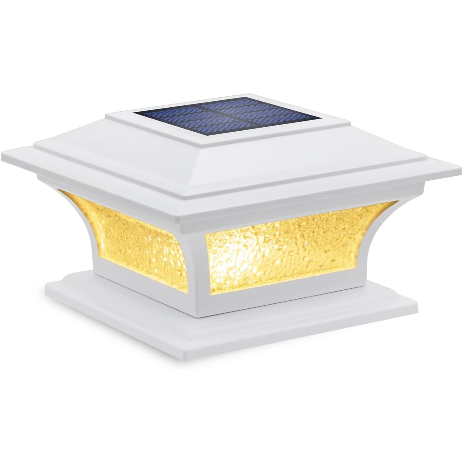 HEKCUIX  White Glass LED Solar Post Cap Light for 4x4 5x5 6x6 Posts with Warm White and Cool White Modes Outdoor Fence Deck Patio Decoration 1 Pack