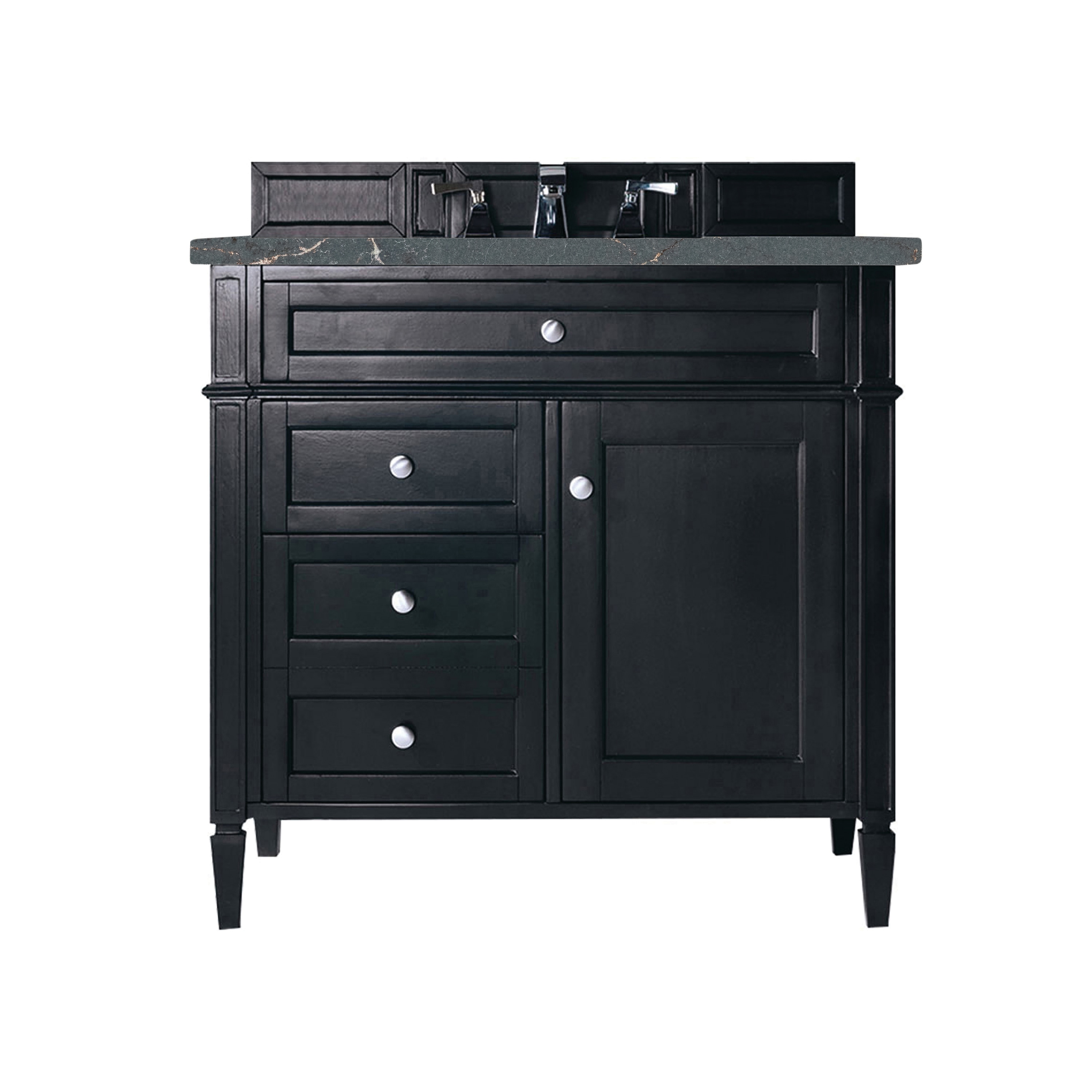 James Martin Vanities 650-V36-BKO-3PBL Brittany 36-in Black Onyx Undermount Single Sink Bathroom Vanity with Parisien Bleu Quartz Top
