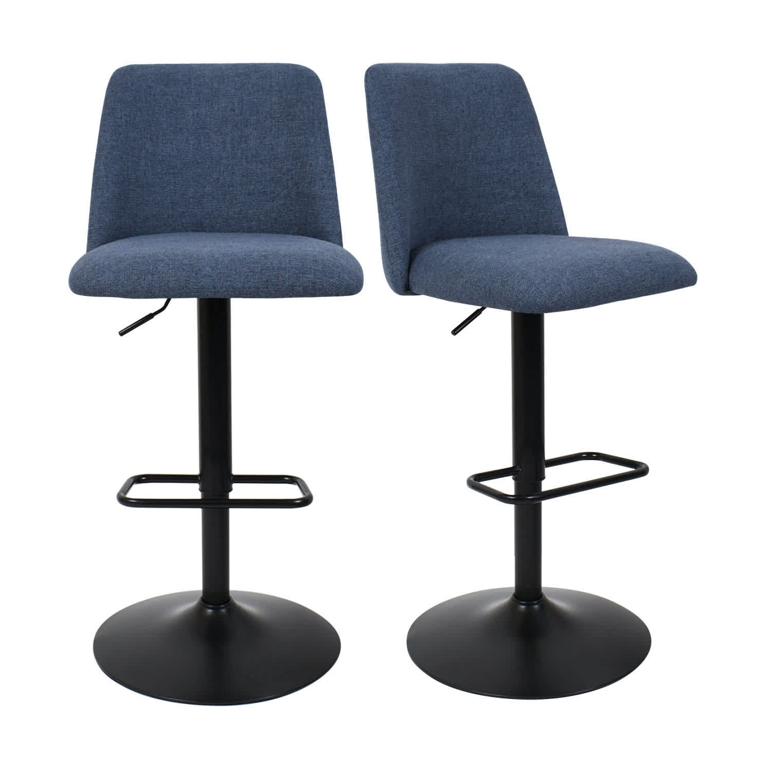 Maison Boucle BRUNO-ADJBAR-BLUE2 Set of 2 Blue Swivel Bar Stool Upholstered Adjustable Height Bar Stools for Kitchen or Counter