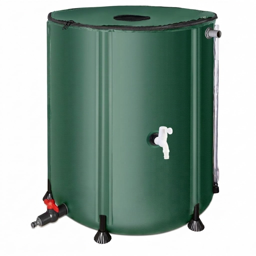 Afoxsos  Collapsible Rain Barrel 53 Gallon Portable Water Storage Tank Foldable Rainwater Collection System with Filter Spigots Overflow Kit for