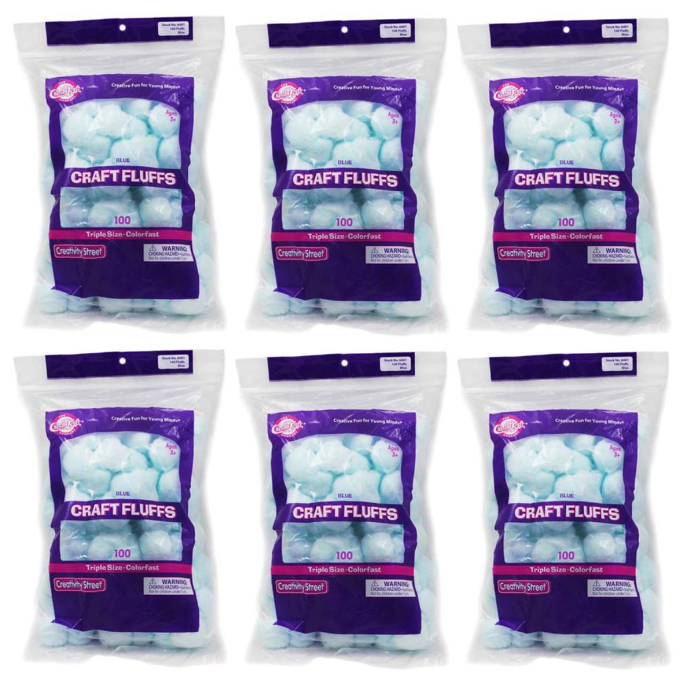 Creativity Street CK-6401-6 Triple Size Craft Fluffs, Blue, 1 Inch, 100-Pieces Per Pack, 6 Packs