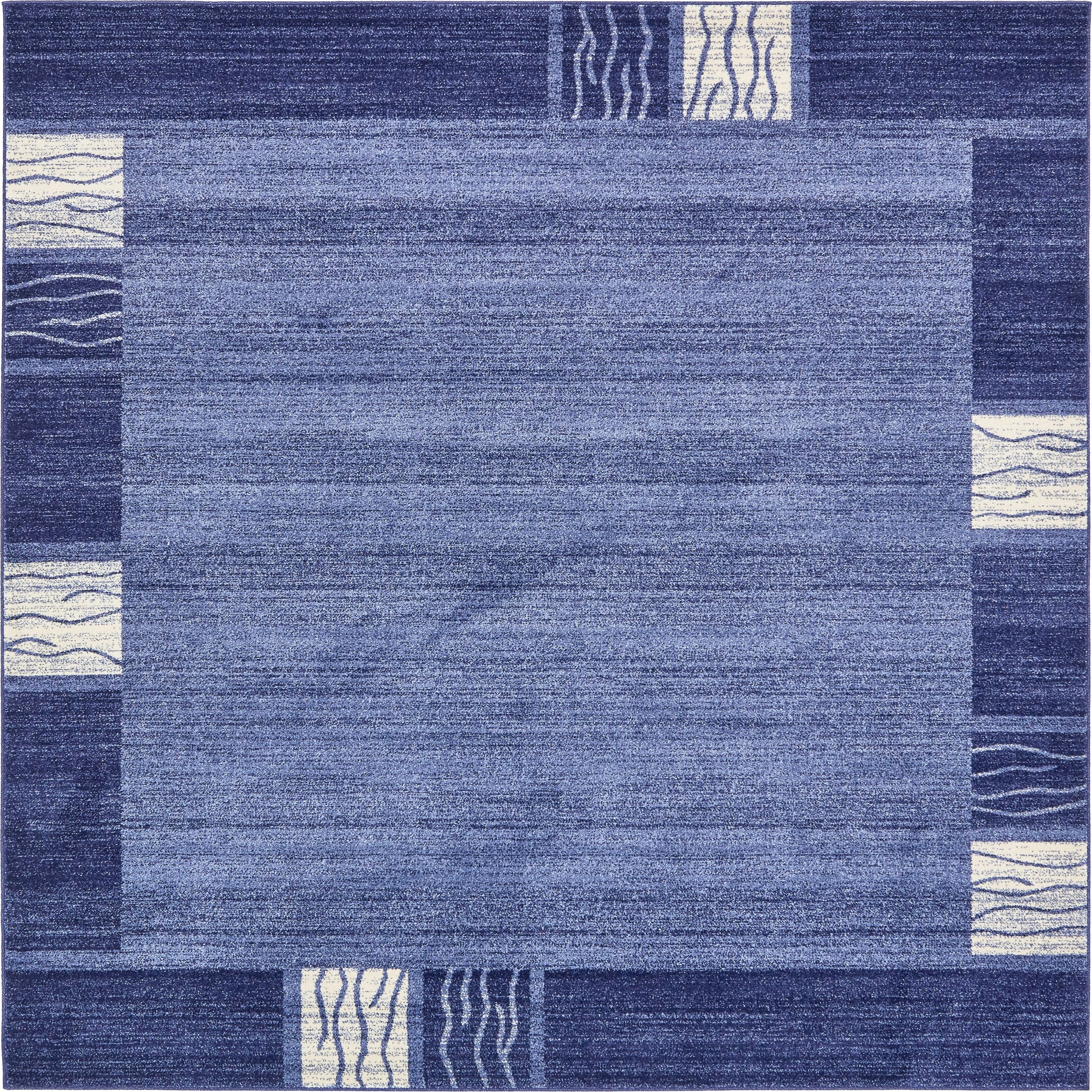Unique Loom 3133746 Sarah Del Mar 8 x 8 (ft) Loomed Polypropylene Navy Blue/Ivory Square Indoor Geometric Industrial Area rug