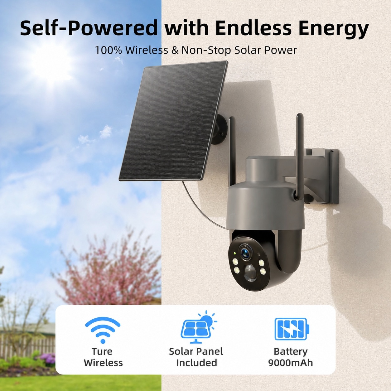 Adrinfly 2.5K 4G LTE Cellular Solar Security Camera Wireless Outdoor No ...
