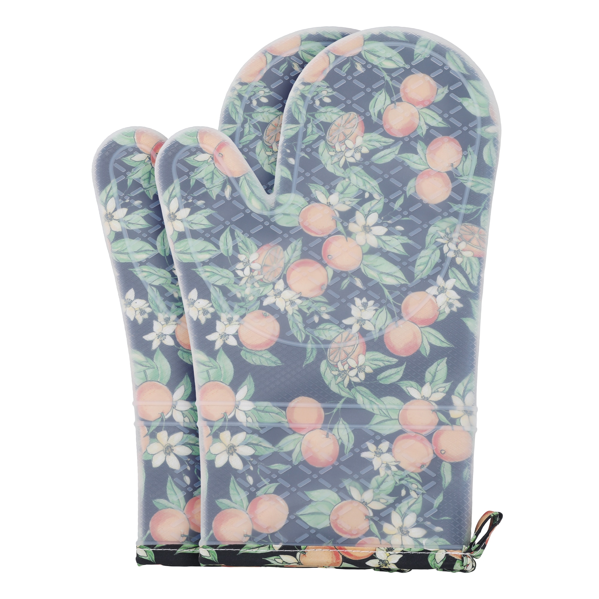 Unique Bargains Floral Oven Mitts Heat Resistant and Waterproof Cooking Gloves Cotton and Silicone Gripping for Baking Kitchen Mitts Set of 2 11.6x7.3inch Fruit #S25123100UX2322