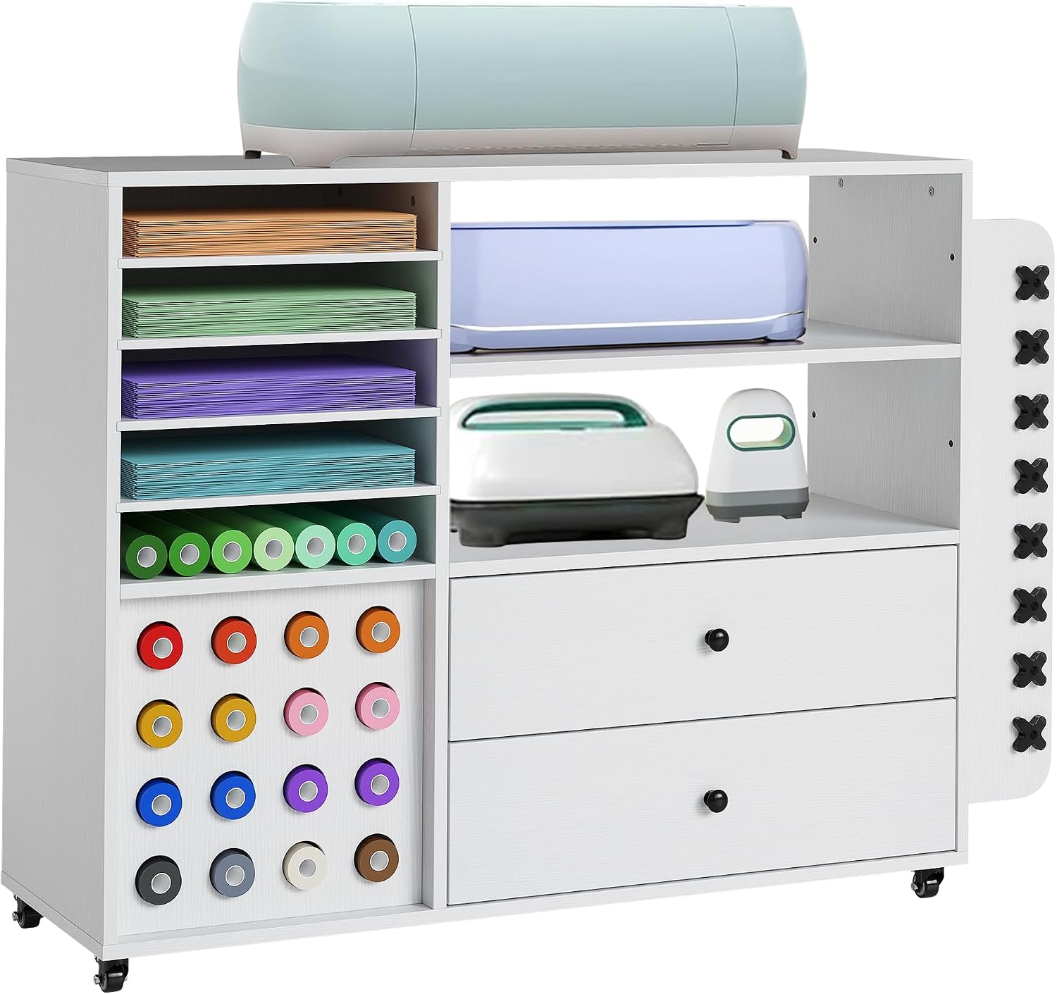 GAOMON 42-in W x 34-in H x 14-in D Craft Storage Cart 24 Vinyl Roll Holders 2 Drawers 5 Wheels 150-lb Capacity White