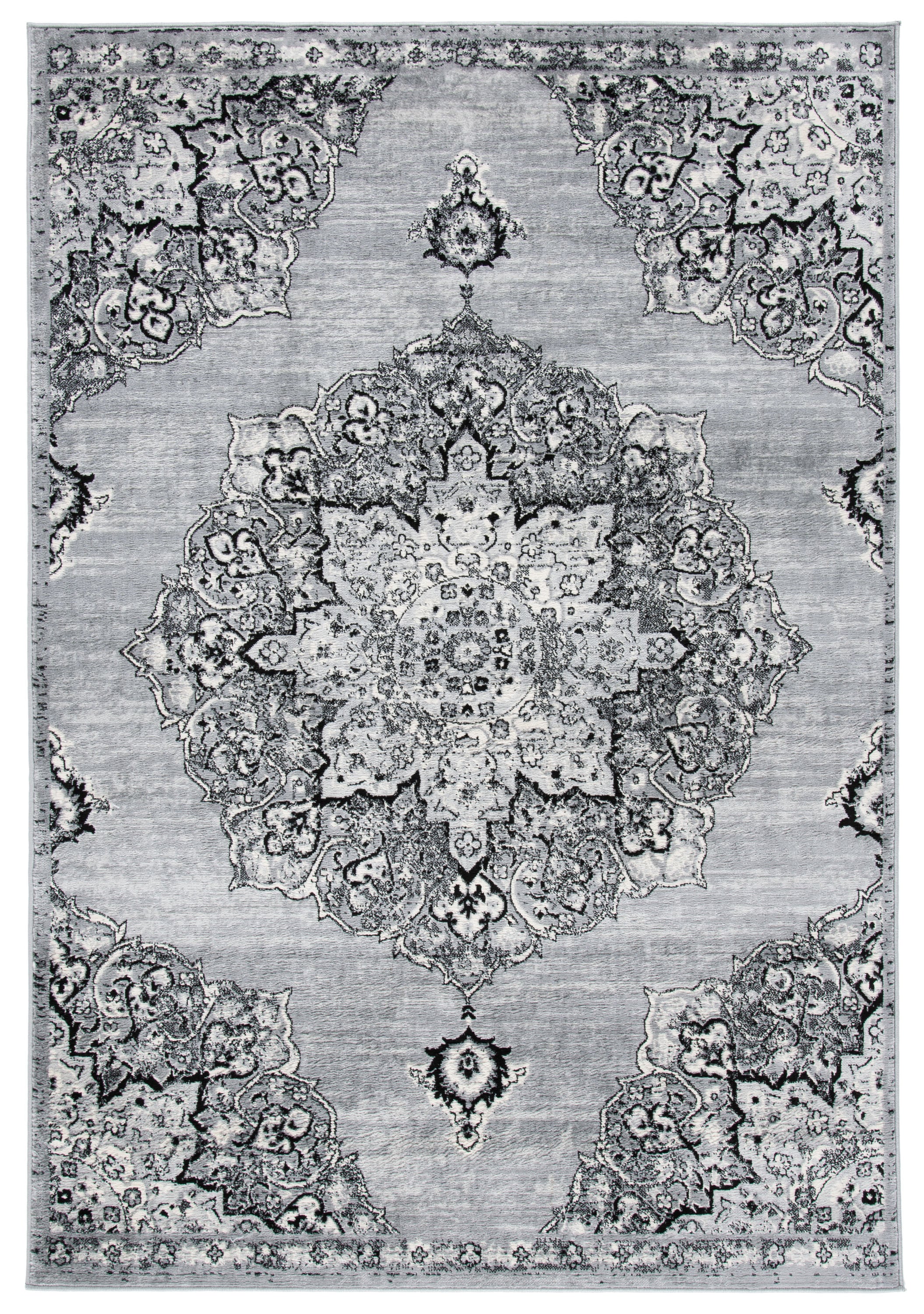 Safavieh BNT802G-9 Brentwood Coral 9 x 12 (ft) Loomed Polypropylene Silver/Black Rectangular Indoor Distressed/Overdyed Vintage Area rug