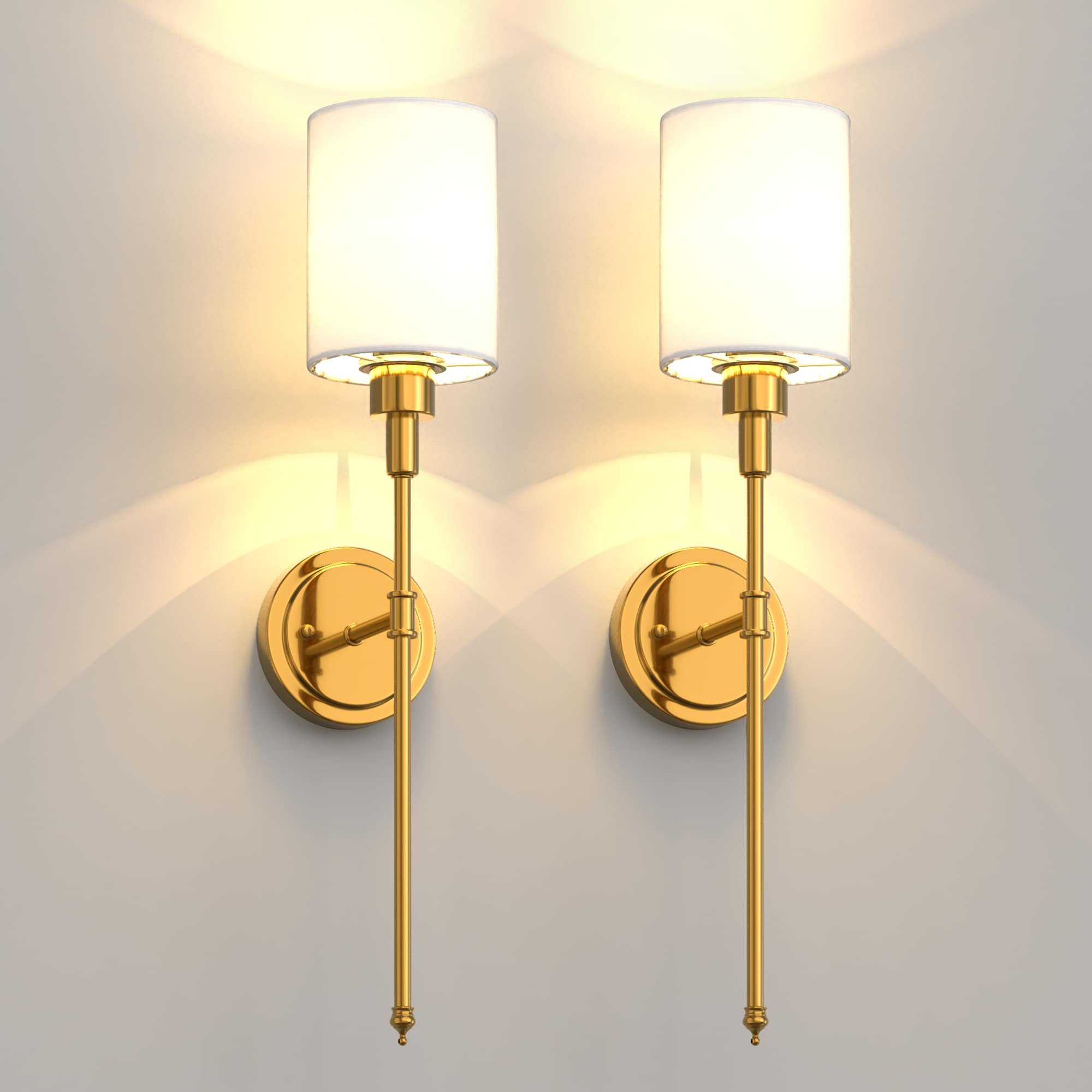 YANSUN 5.1-in W 2 -Light Gold Mid-century Hardwired Damp rated Wall Sconce