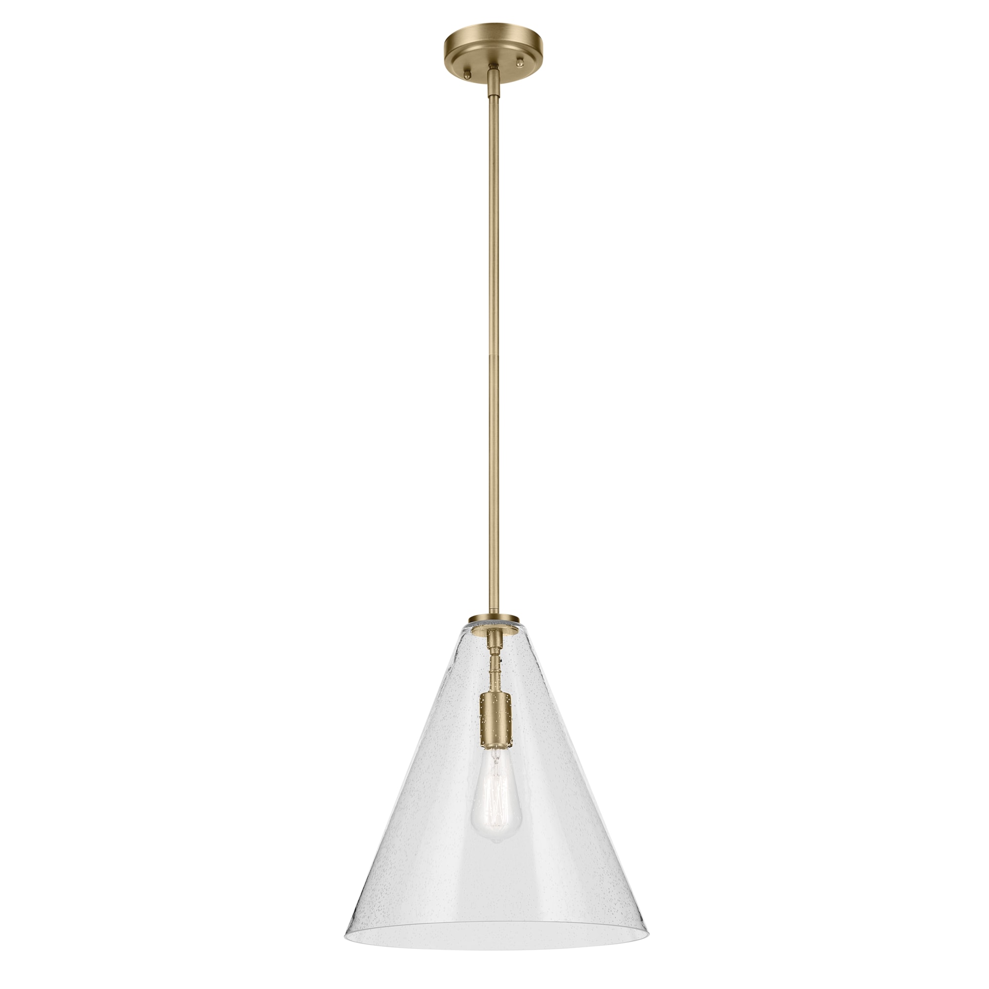 Kichler 42200NBRCS Everly 1 -Light Natural Brass Modern/contemporary Seeded glass Cone Medium Hanging Pendant light