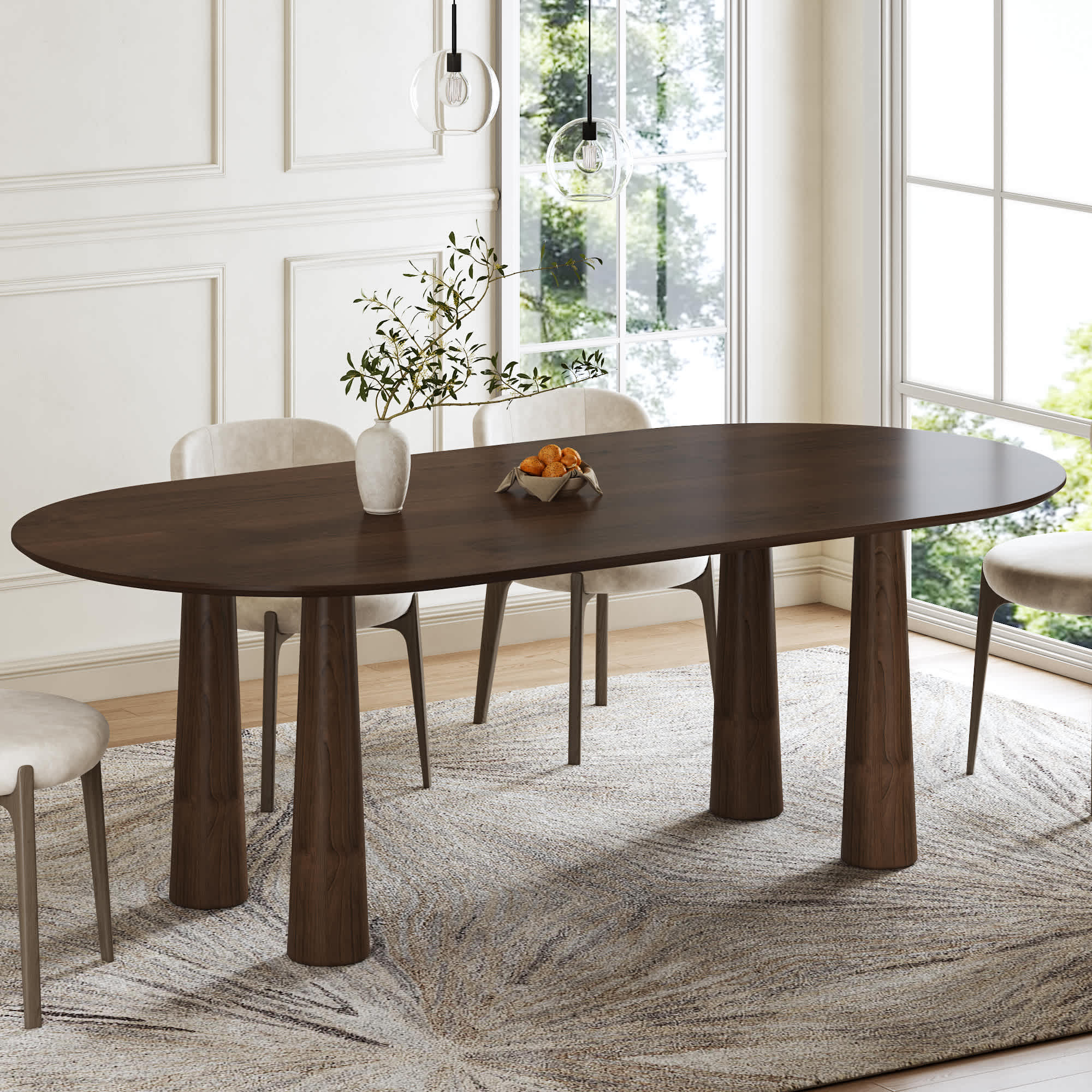 Dovelina - Solid Wood Modern Dining Table Kitchen Table with 4 Legs for 6 People