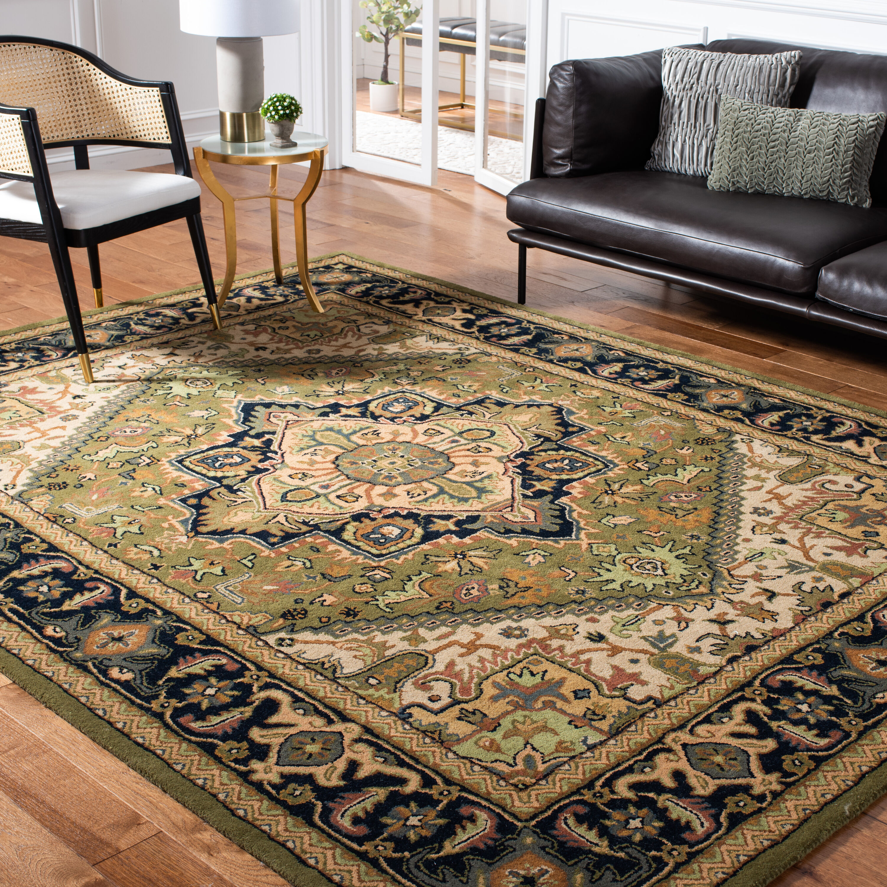  Heritage 625 Green/Light Brown Traditional 9ft x 12ft Large Rectangle Rug