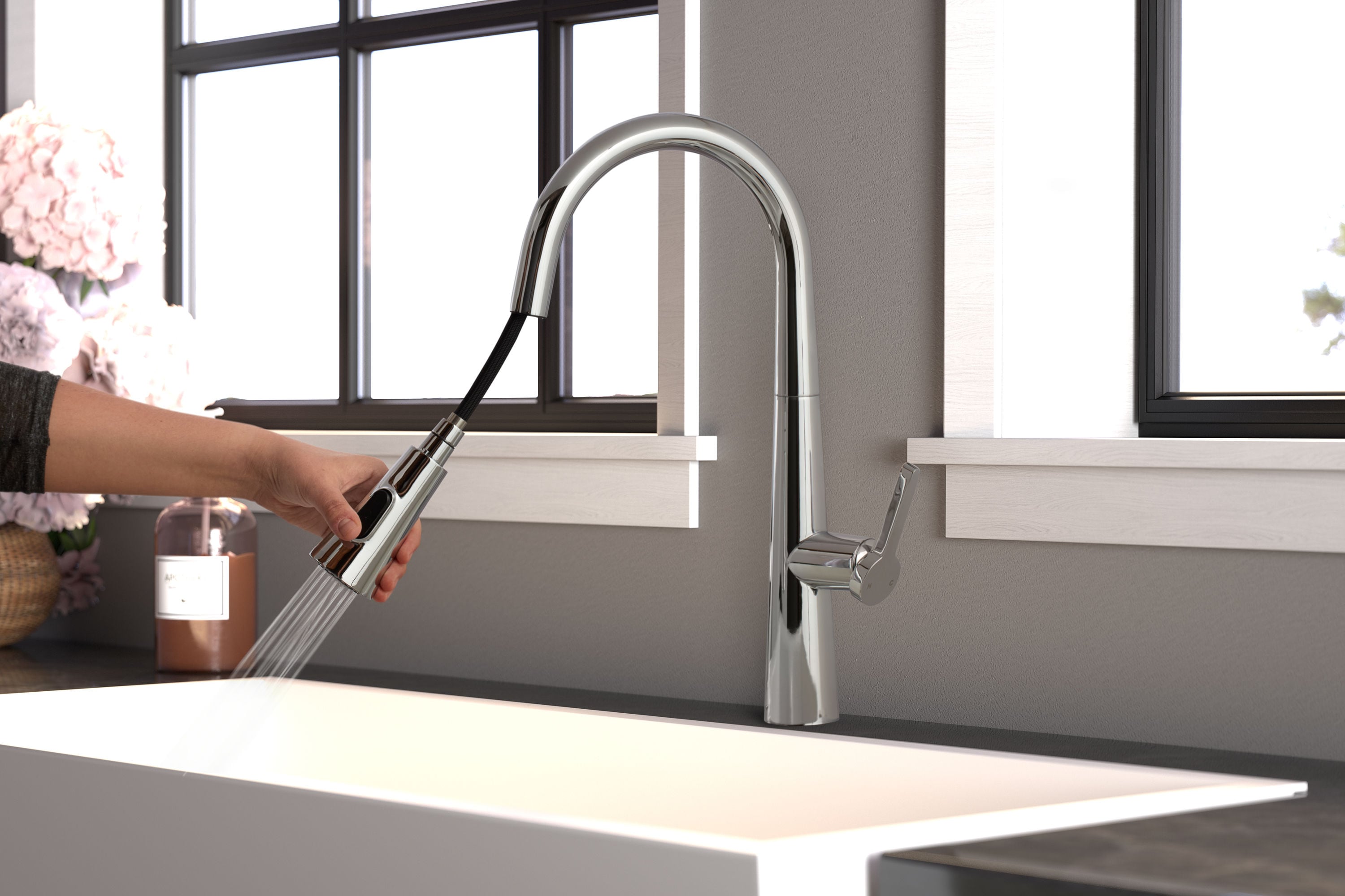 Allen Roth Matte Black 1-handle Pull-down Handle Kitchen Faucet 2495199 for sale online 