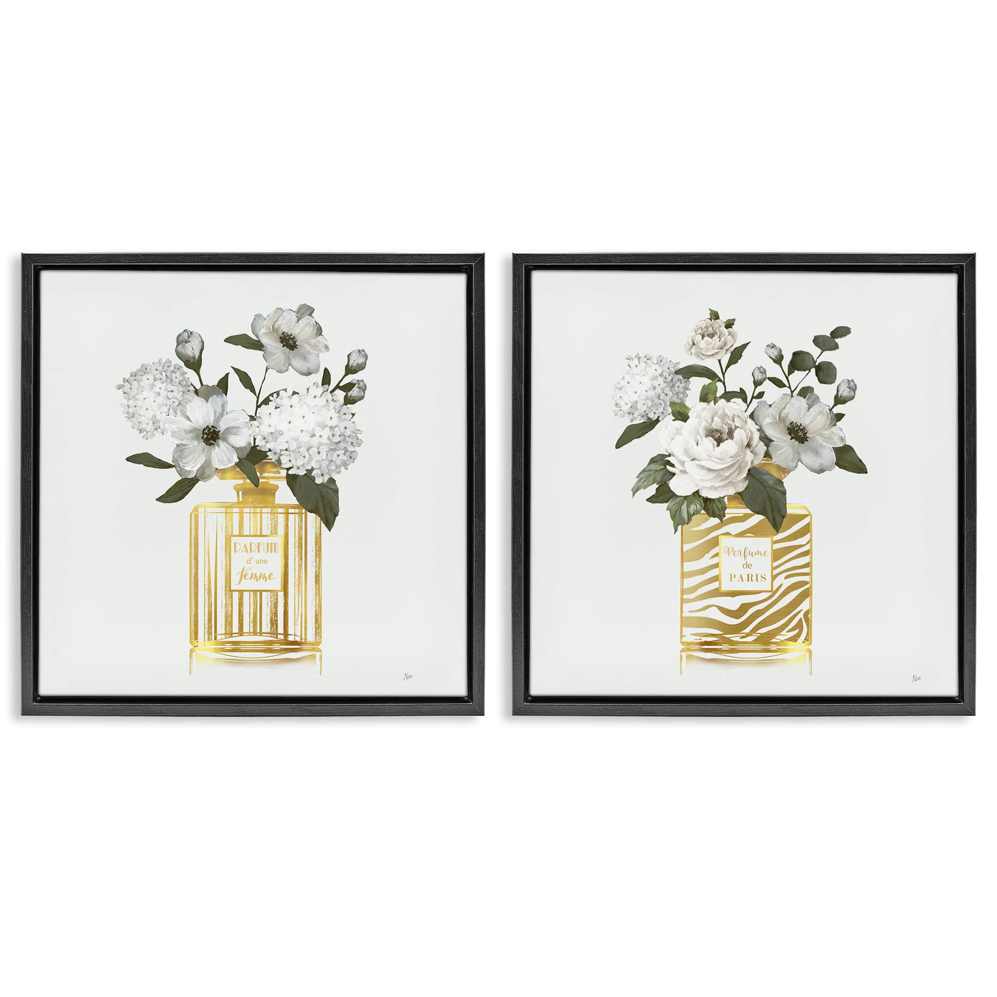 Stupell Industries B2-745-FFB-2PC-24X24 Glam Detailed Perfume Bouquets 2 Piece Black Framed Floater Canvas Set By Nan 25 x 25