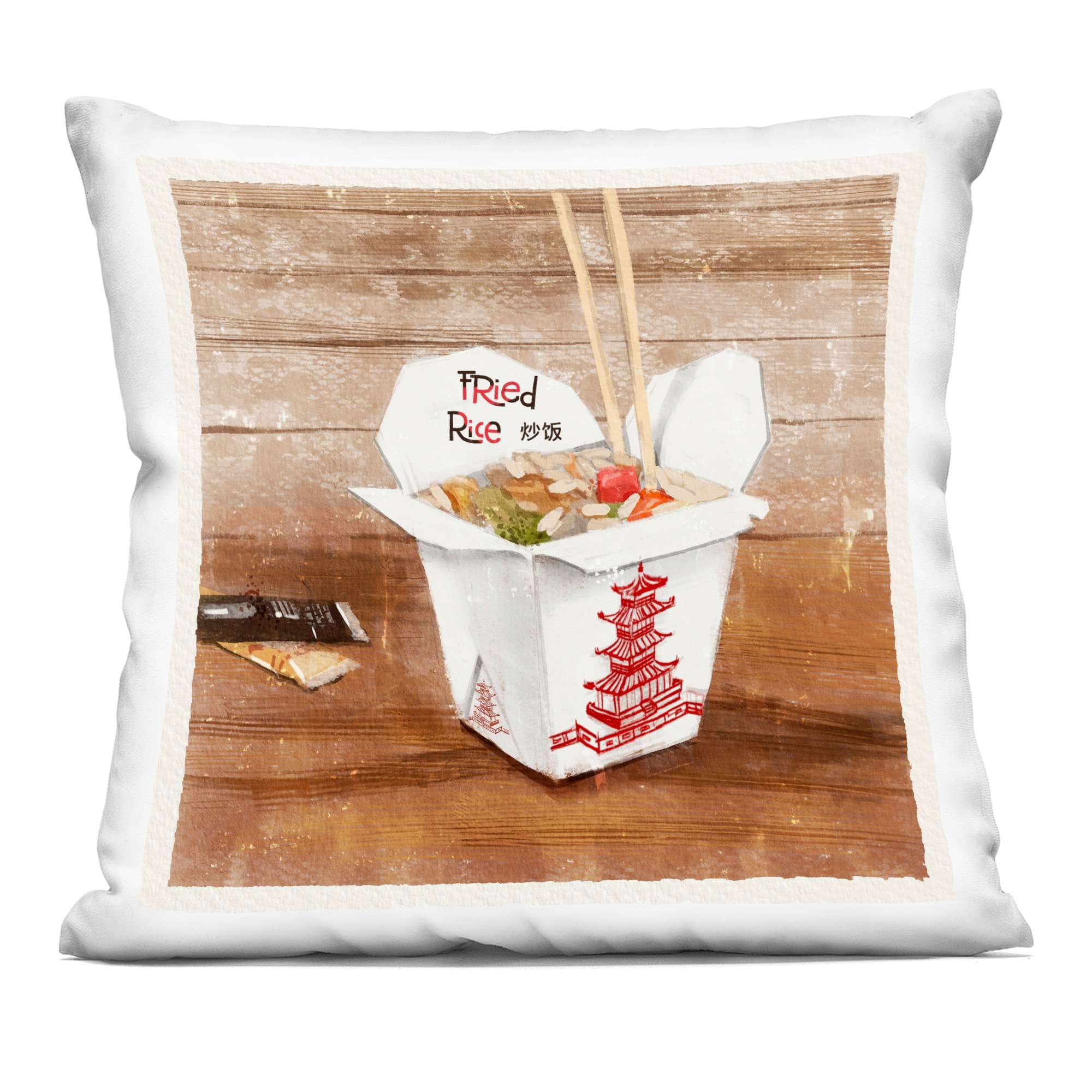 Stupell Industries PLO-888-SQW-18X18 Fried Rice Takeout Box Decorative Printed Pillow Design by Juliet Rose Philips