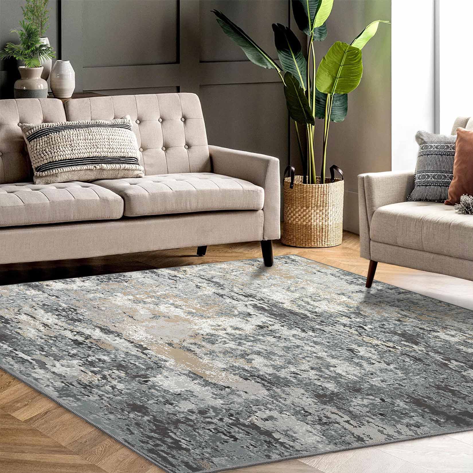 Garvee YXY-LO-PHO-12ZQ0Q4F 8 x 10 (ft) Loomed Gray Rectangular Indoor Abstract Mid-Century Modern Machine washable Pet Friendly Area rug