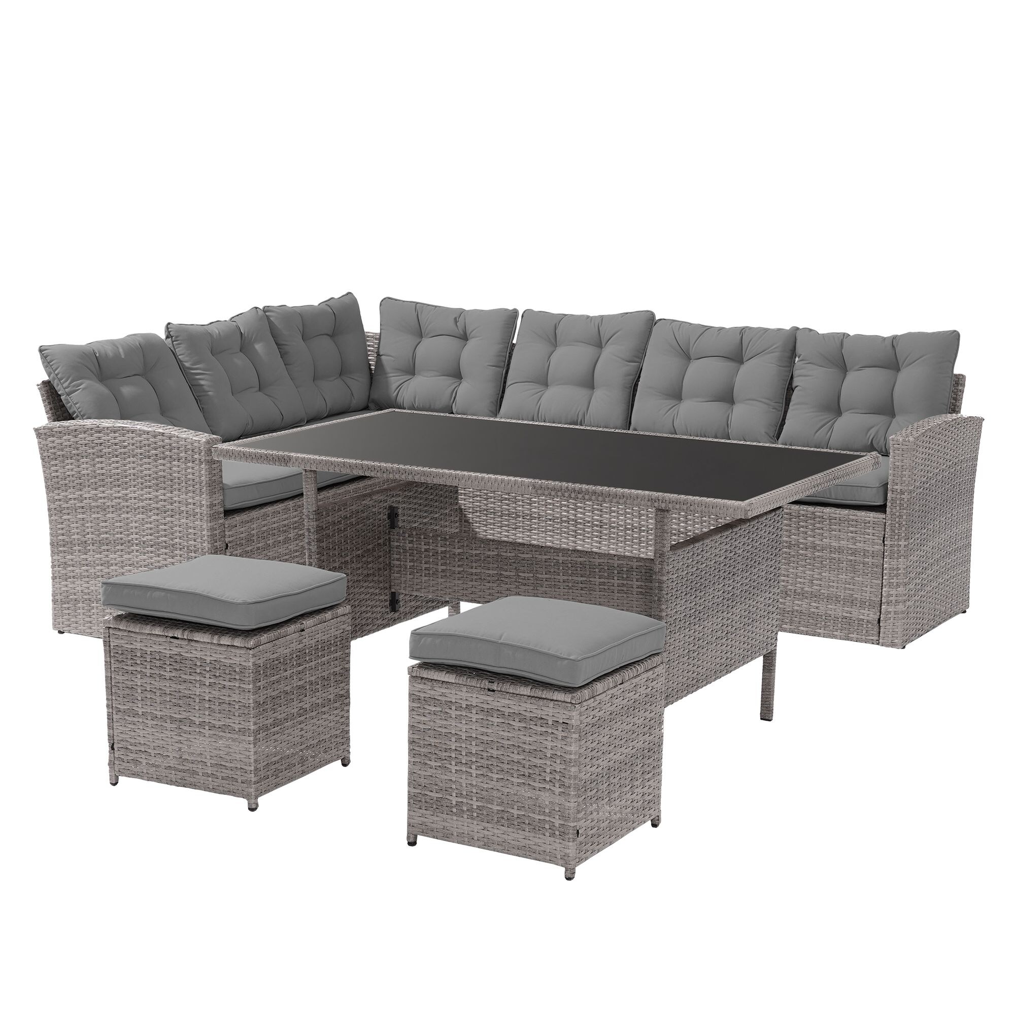 Sonkuki 5-Piece Rattan Patio Conversation Set with Gray Cushions in the ...