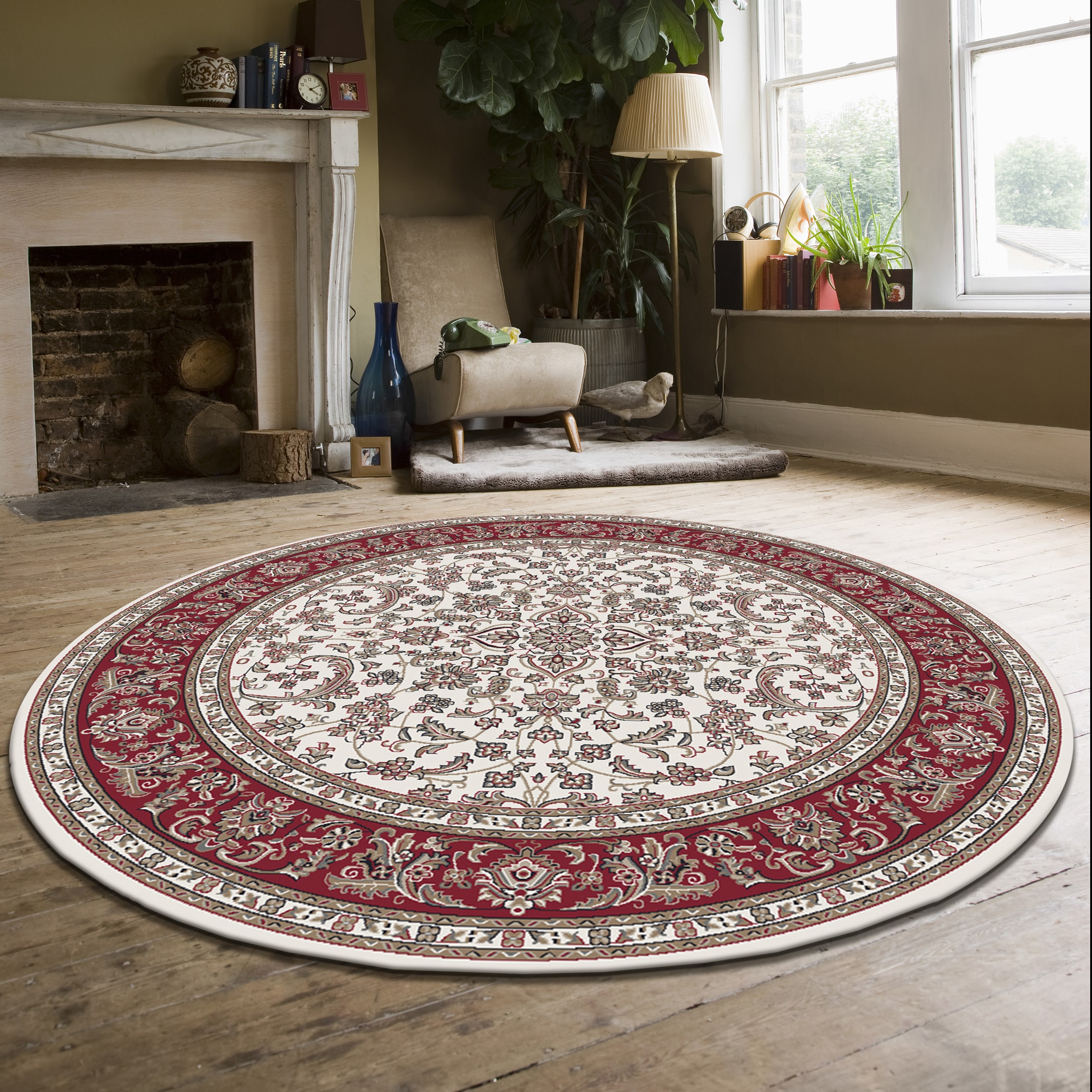 Radici USA 1318/1516/IVORY Noble 5 x 5 (ft) Polypropylene Ivory Round Indoor Floral/Botanical Oriental Area rug