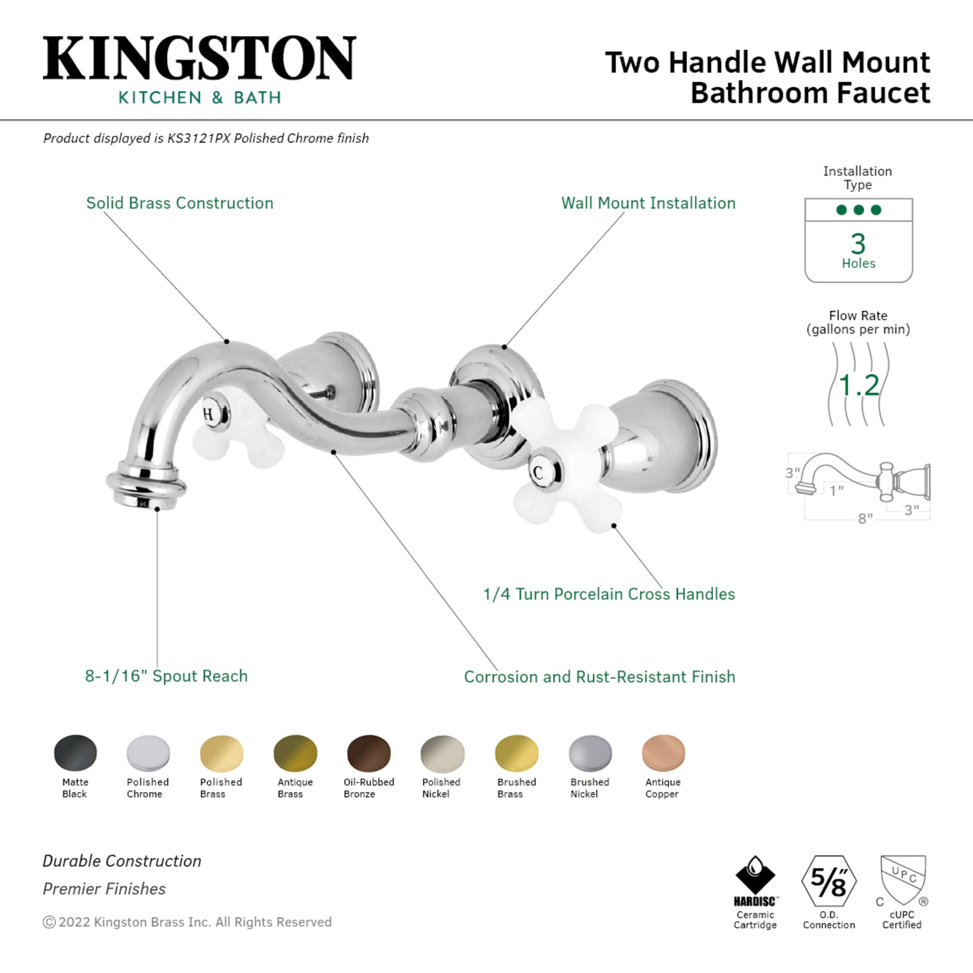 Kingston Brass WLKS312PXAC Lavatory-Faucets - View #2