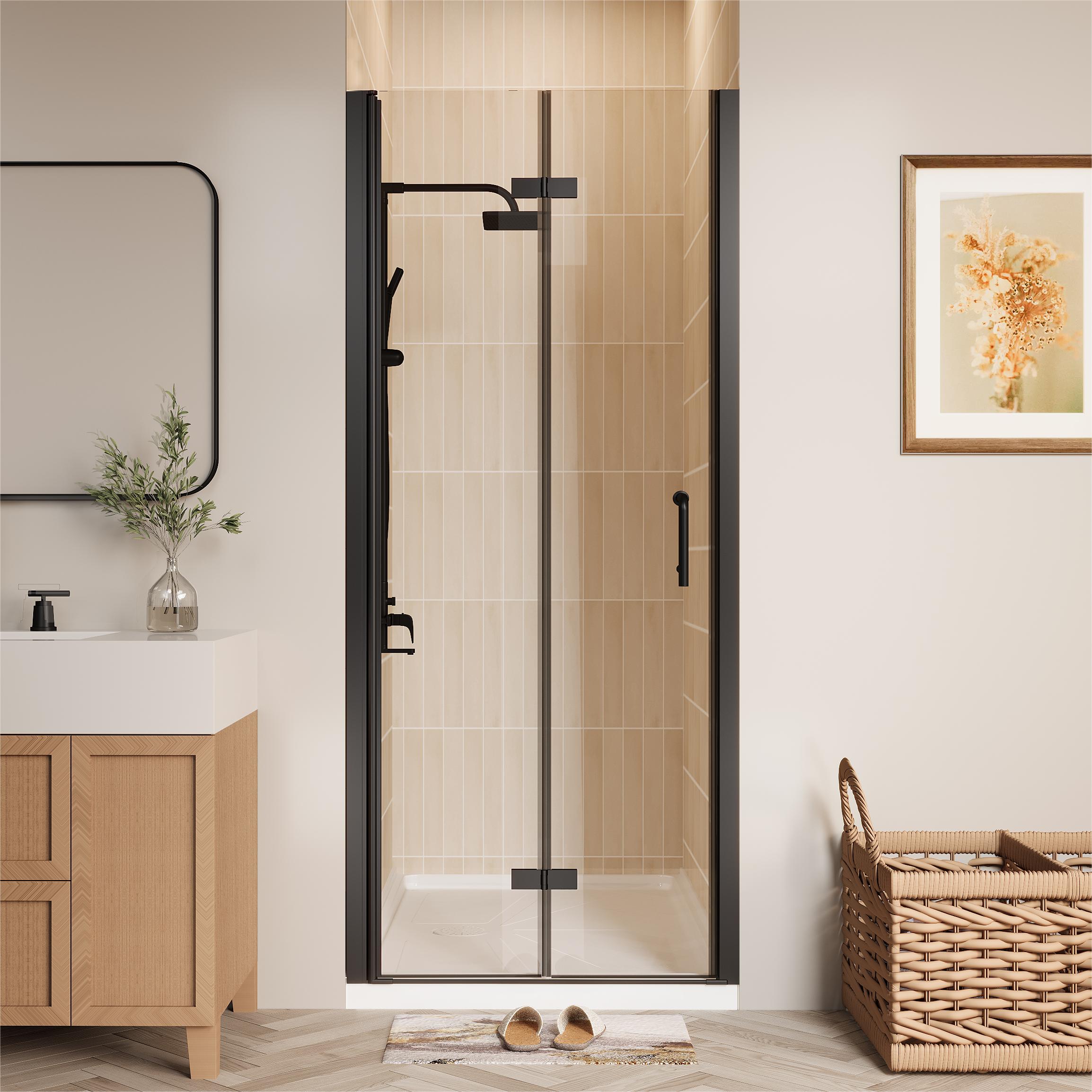 ONWITH  Black 34-in to 35-3/8-in W x 72-in H Frameless Clear Glass Bifold Shower Doors
