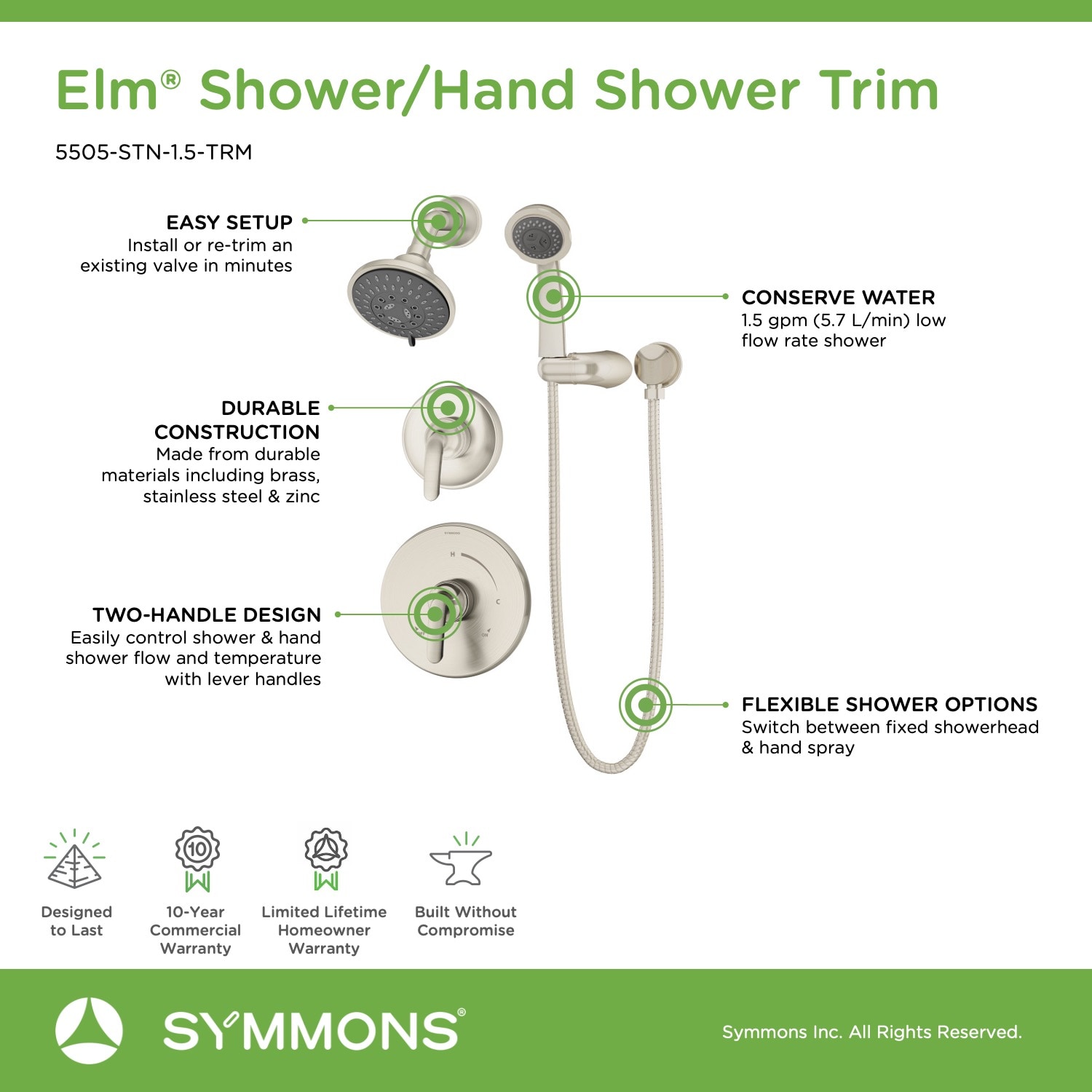 Symmons 5505-STN-1.5-TRM Tub-Shower-Faucets - View #9