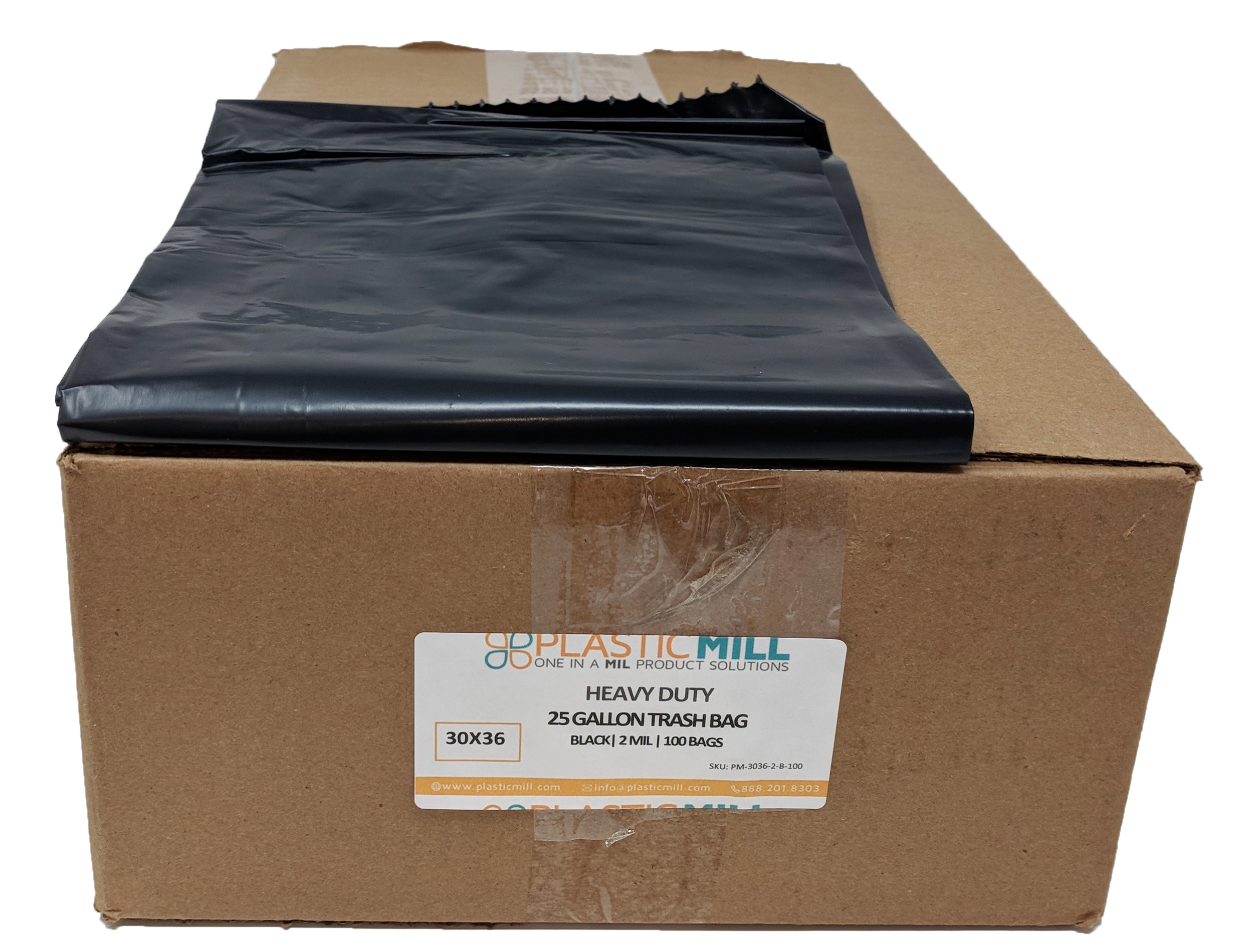 PlasticMill PM-3036-2-B-100 25-Gallons Black Outdoor Plastic Can Trash Bag 100 -Count