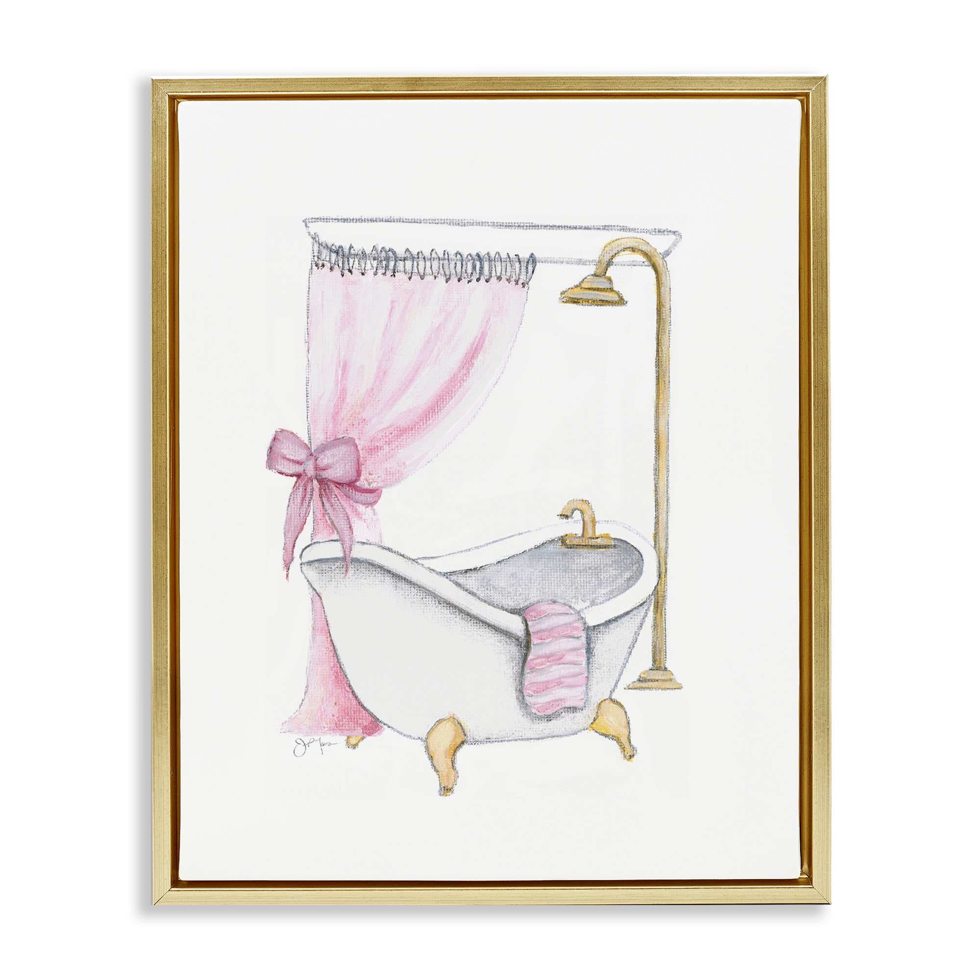 Stupell Industries BT-967-FFG-24X30 Simple Glam Bathroom Tub Gold Framed Floater Canvas Wall Art By Janet Tava 25 x 31
